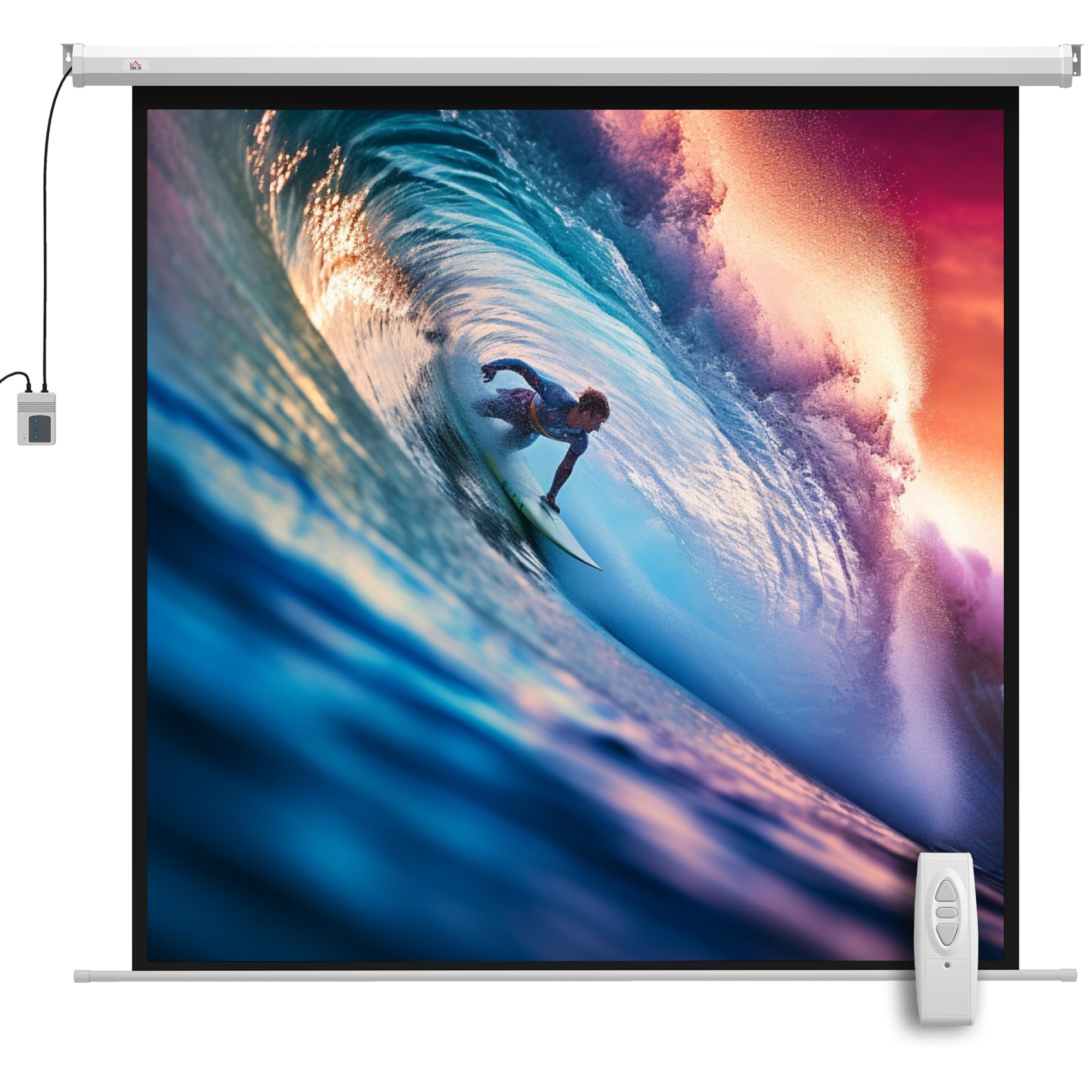 HOMCOM Beamer Leinwand 189,5 x 189,5 cm 92 Zoll 1:1 HD 4K Rollo-Leinwand Projektionsleinwand für Heimkino Büro-Präsentationen   Aosom