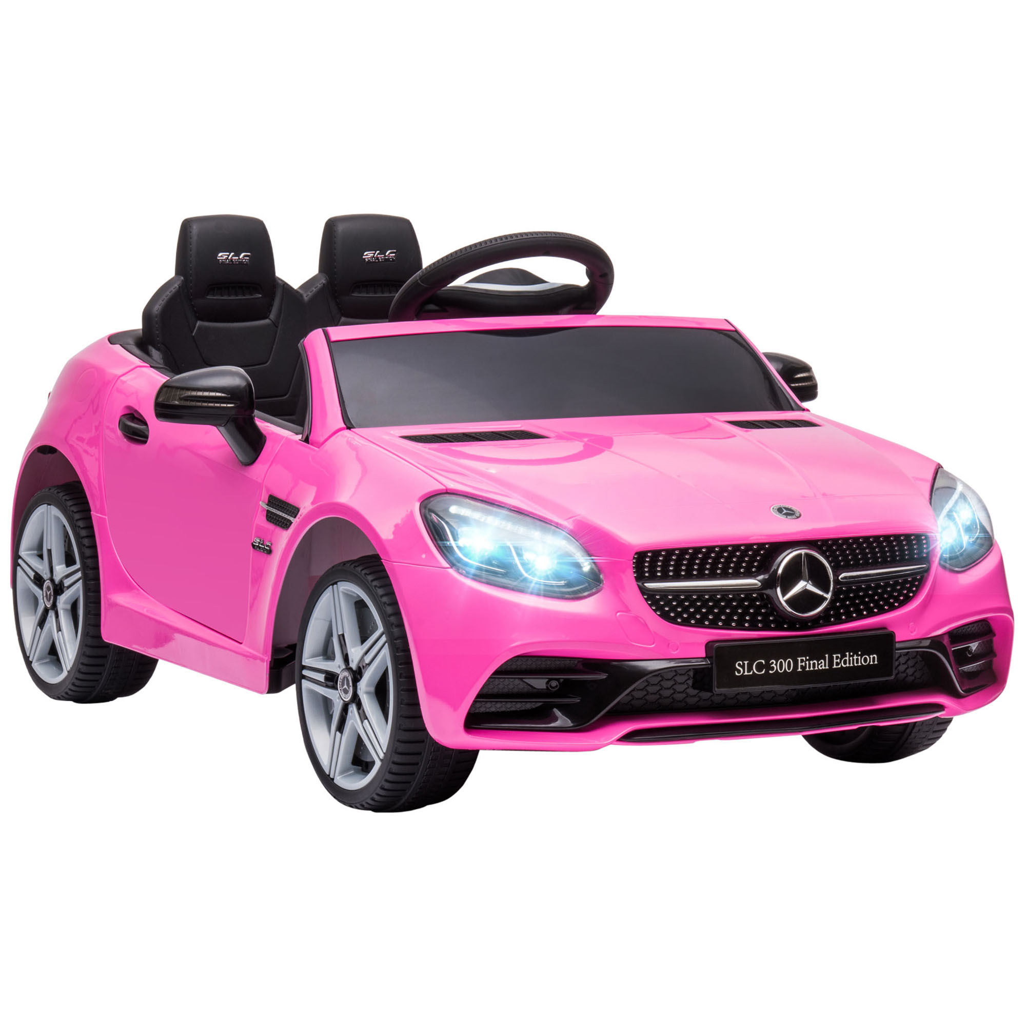 AIYAPLAY Mercedes SLC 300 Kinder Elektroauto 12V Kinderauto mit 2,4 G Fernbedienung, 2 Motor, Kinderfahrzeug mit LED-Scheinwerfern Hupe Musik Sicherheitsgurt Elektrofahrzeug für Kinder ab 3 Rosa Aosom
