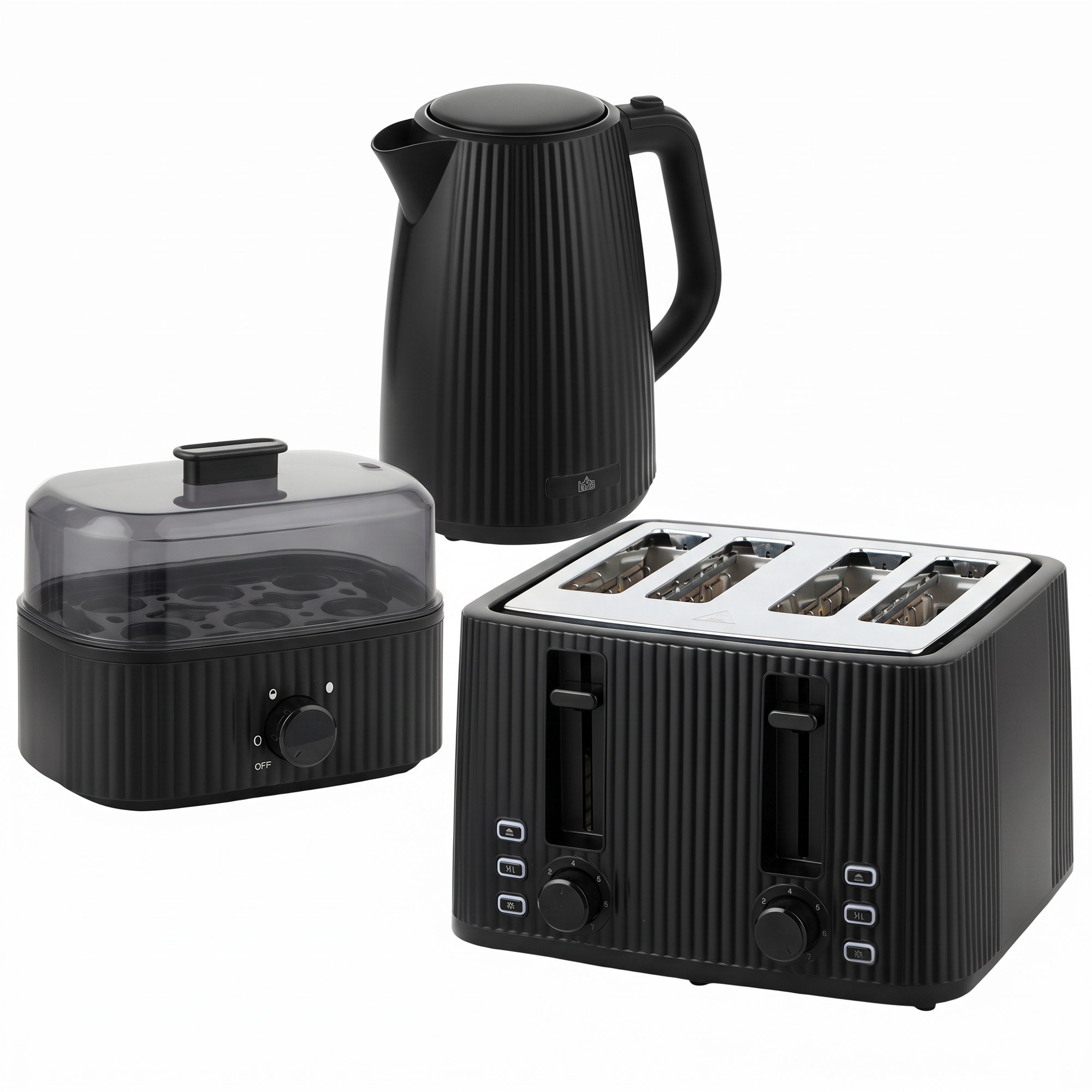 HOMCOM Wasserkocher Toaster Eierkocher Set 1,7L 2200W Edelstahl Schnell Wasserkocher mit Kalkfilter 4 Scheiben Toaster mit 7 Bräunungsstufen Eierkocher mit Kontrollleuchte Signalton-Timer für 1-6 Eier Aosom