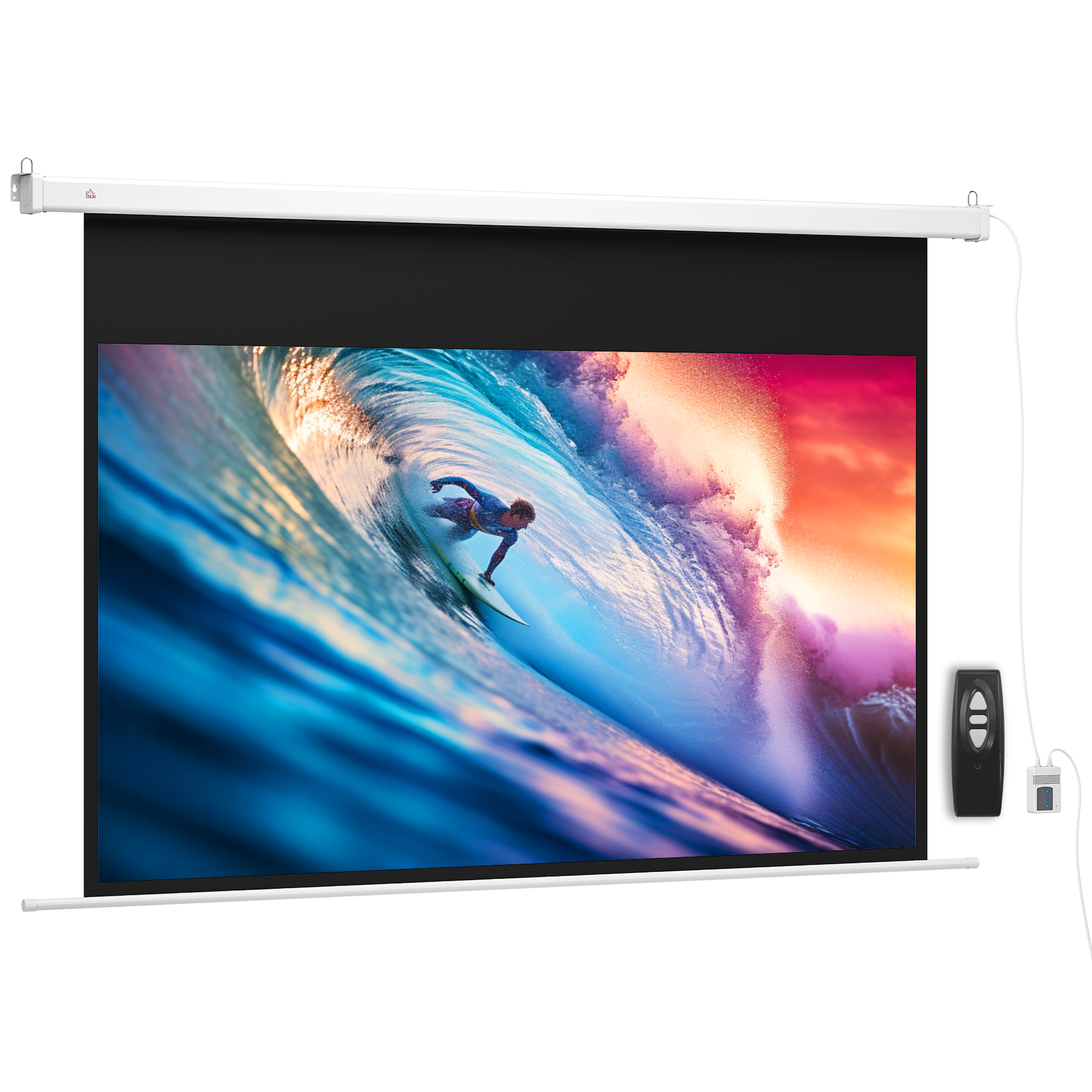 HOMCOM Beamer Leinwand 212 x 150 cm 84 Zoll 16:9 HD 4K Projektionsleinwand Elektrisch mit Fernbedienung, Rollo-Leinwand für Wand- und Deckenmontage, für Heimkino, Büro Aosom