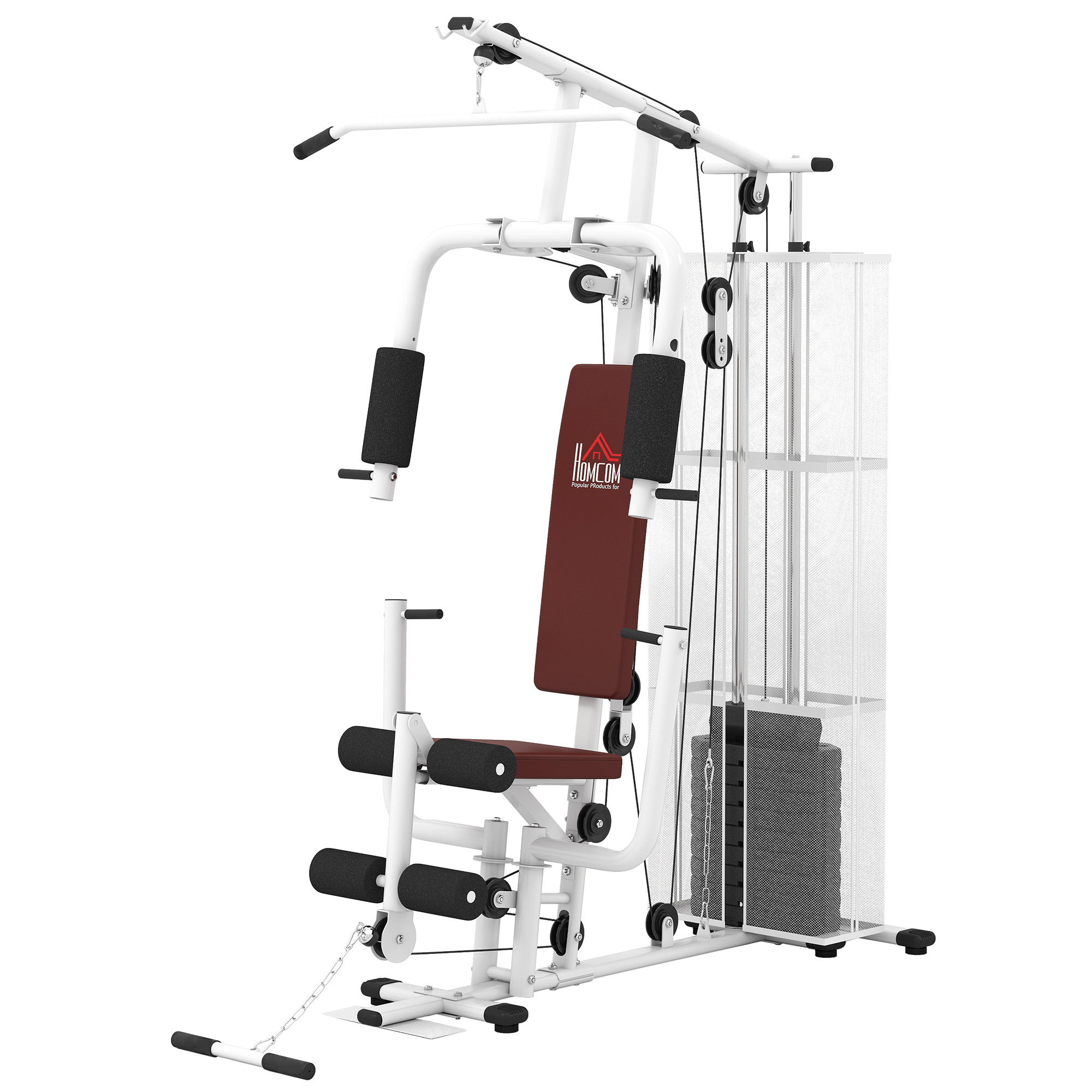 HOMCOM Kraftstation Fitnessstation Fitnessgerät Multifunktion Krafttraining Multistation Trainingsstation mit Latzug Butterflystange 45kg Gewichten Seil, Fitnessgeräte für Zuhause Weiß Aosom