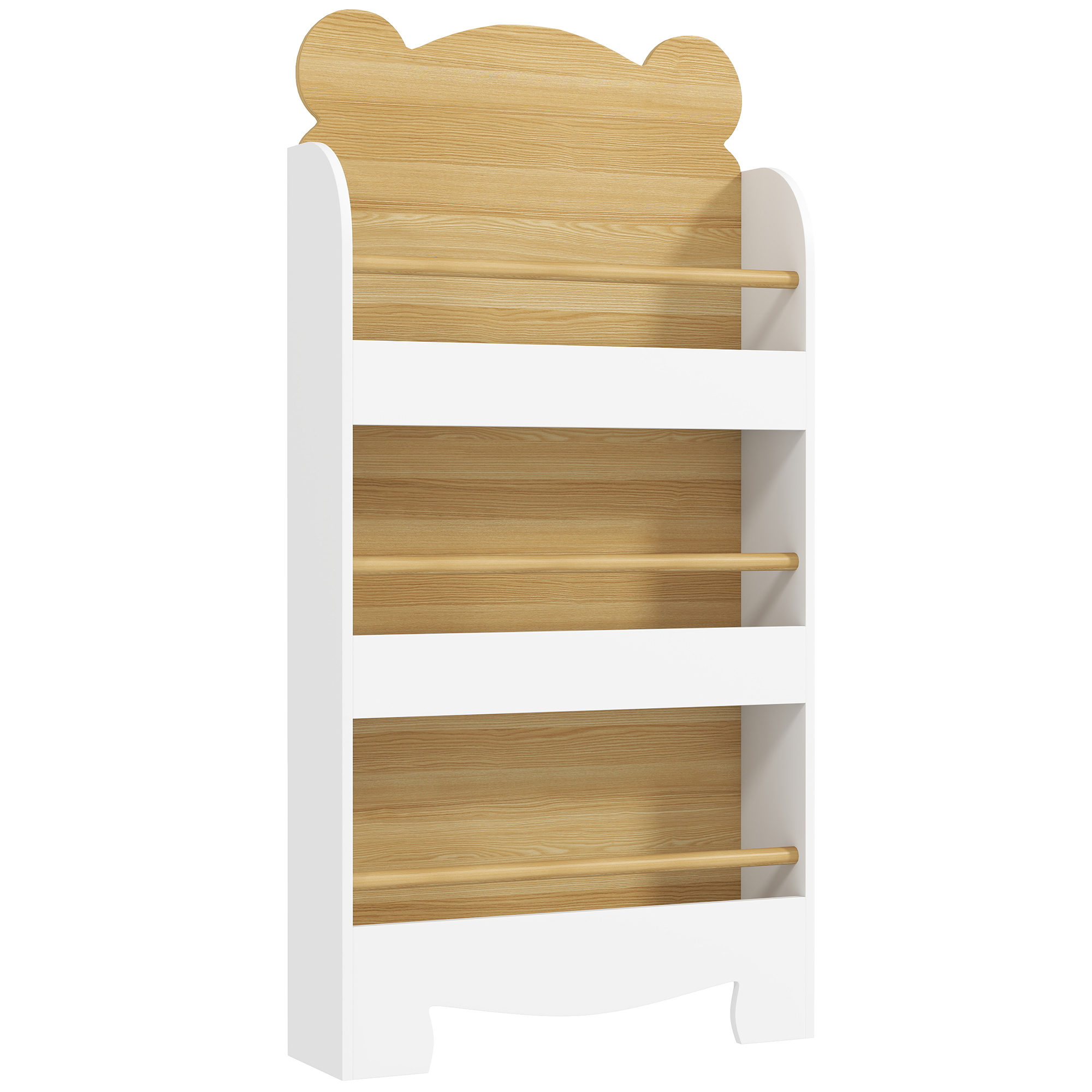 AIYAPLAY Bücherregal für Kinder Kinderregal mit 3 Ablagen Aufbewahrungsregal aus Holz Spielzeugregal für Spielzeug Bücher Standregal Kinderzimmerregal für Kinderzimmer Spielzimmer 55x15x110cm Weiß Aosom