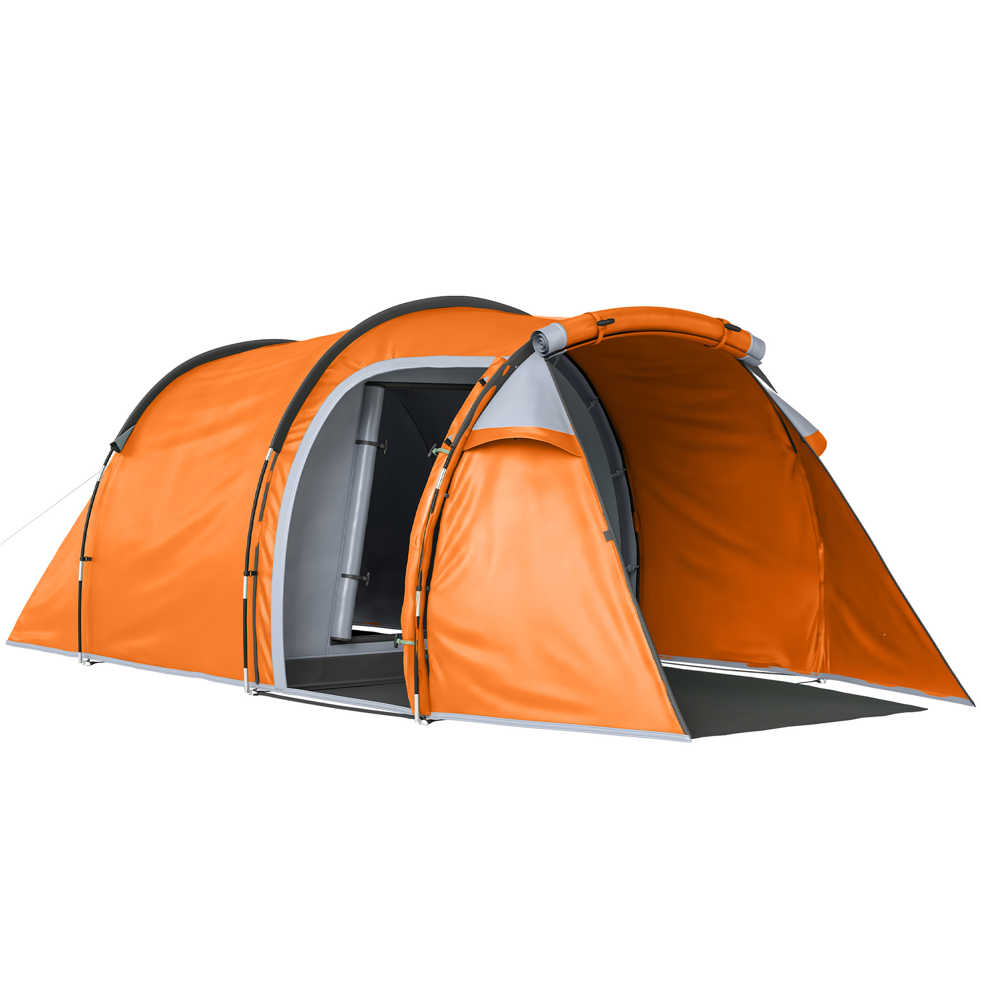 Outsunny Tunnelzelt für 2-3 Personen, Campingzelt mit Vorraum Lampenhaken 2000mm Wassersäule, wasserdicht Familienzelt, Gruppenzelt für Camping Reise Trekking Garten, Orange   Aosom