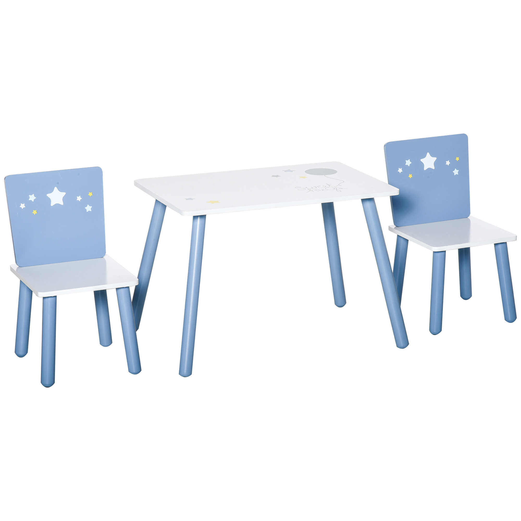 HOMCOM 3-tlg. Kindersitzgruppe mit Kindertisch Kinderstuhl Kindermöbel aus Holz Sitzgruppe Kinder für Kleinkind Mädchen Junge Holz Blau+Weiß Aosom