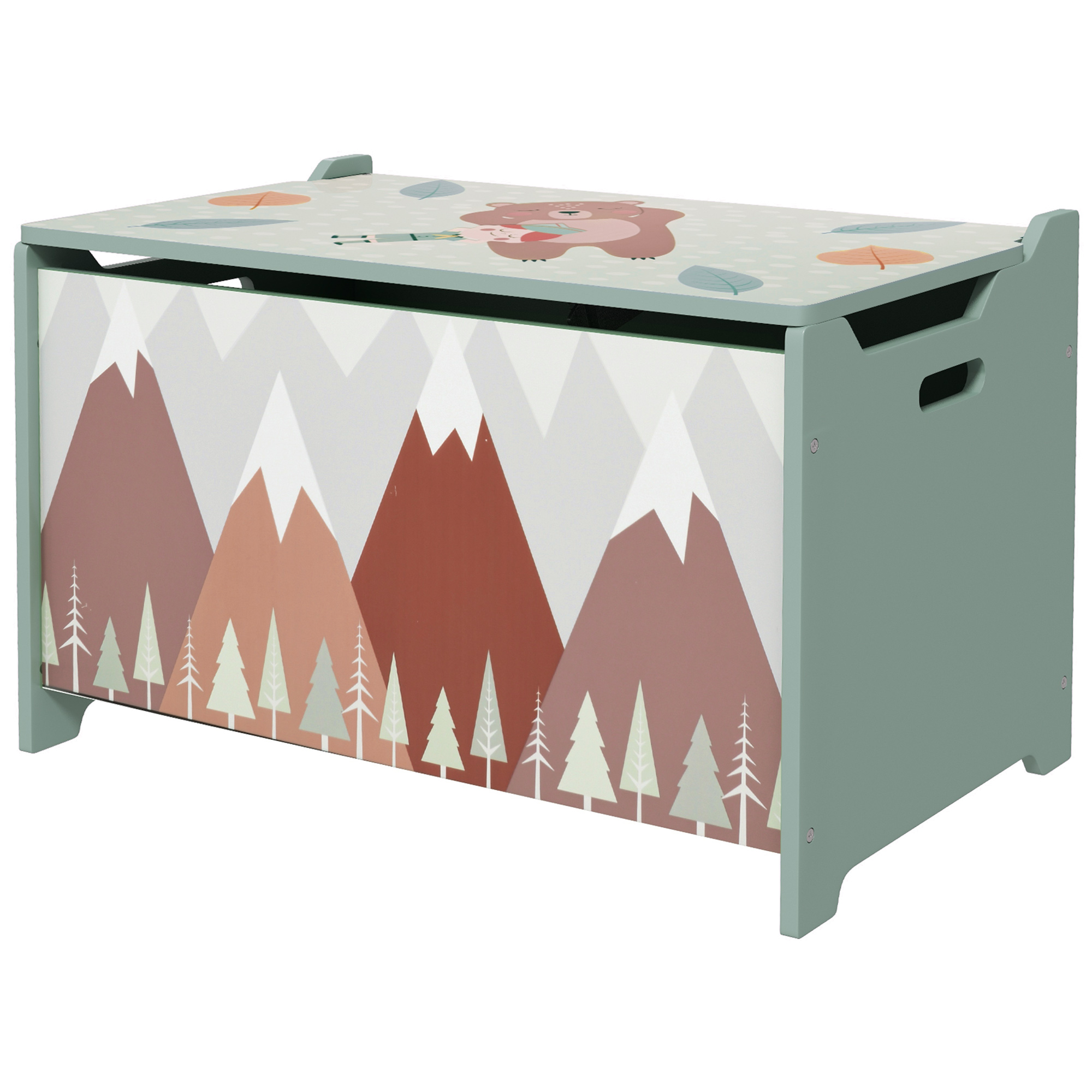 ZONEKIZ Spielzeugkiste mit Deckel, Spielzeugtruhe mit niedlichem Tierdesign, Aufbewahrungsbox mit Deckel-Sicherheitsscharnier, Griff, für Kinderzimmer, Schlafzimmer, Grün Aosom