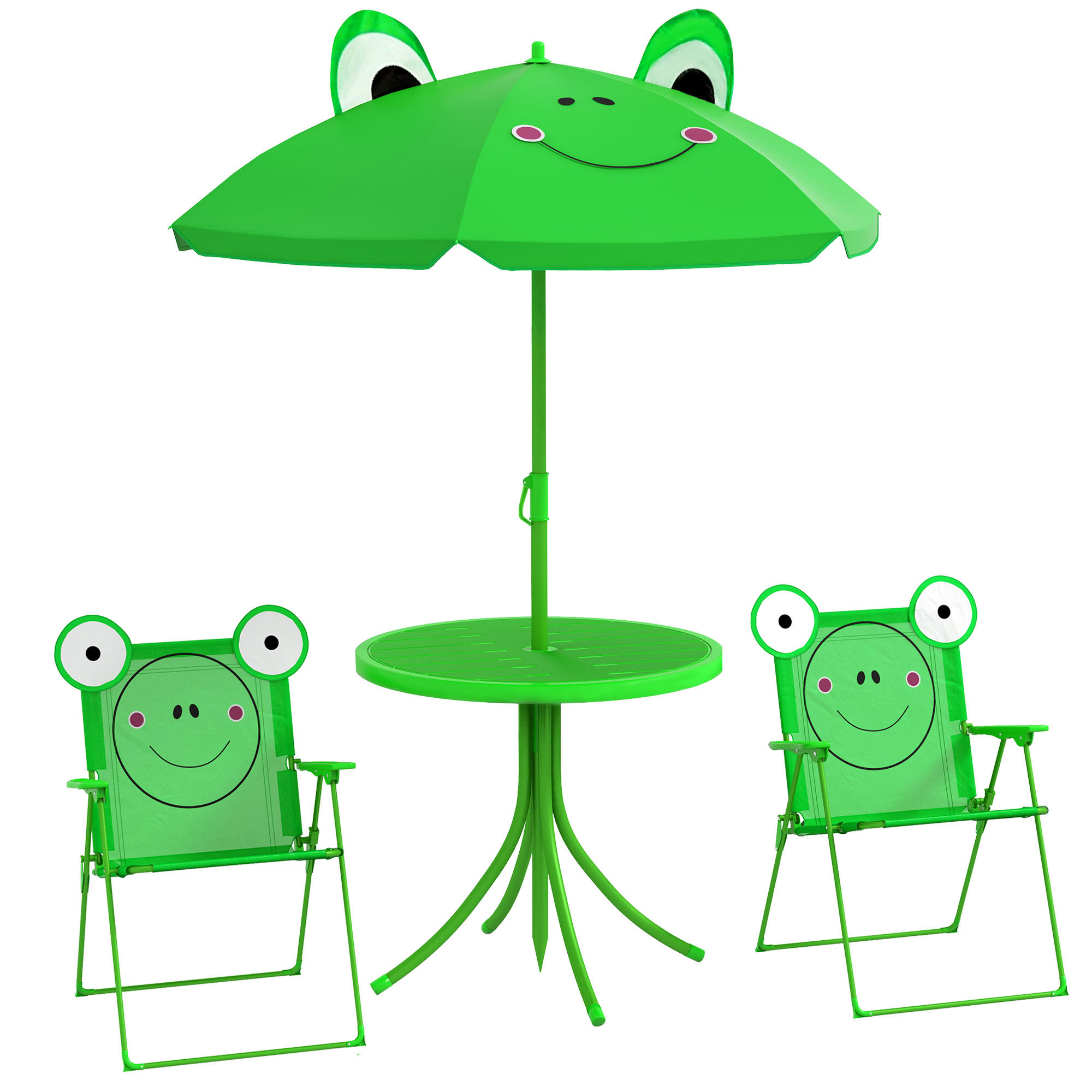 Outsunny Kindersitzgruppe Camping Gartentisch mit 2 Klappstühlen und Sonnenschirm 4tlg. für Kinder 3-5 Jahre Gartenmöbel Grün Aosom.de