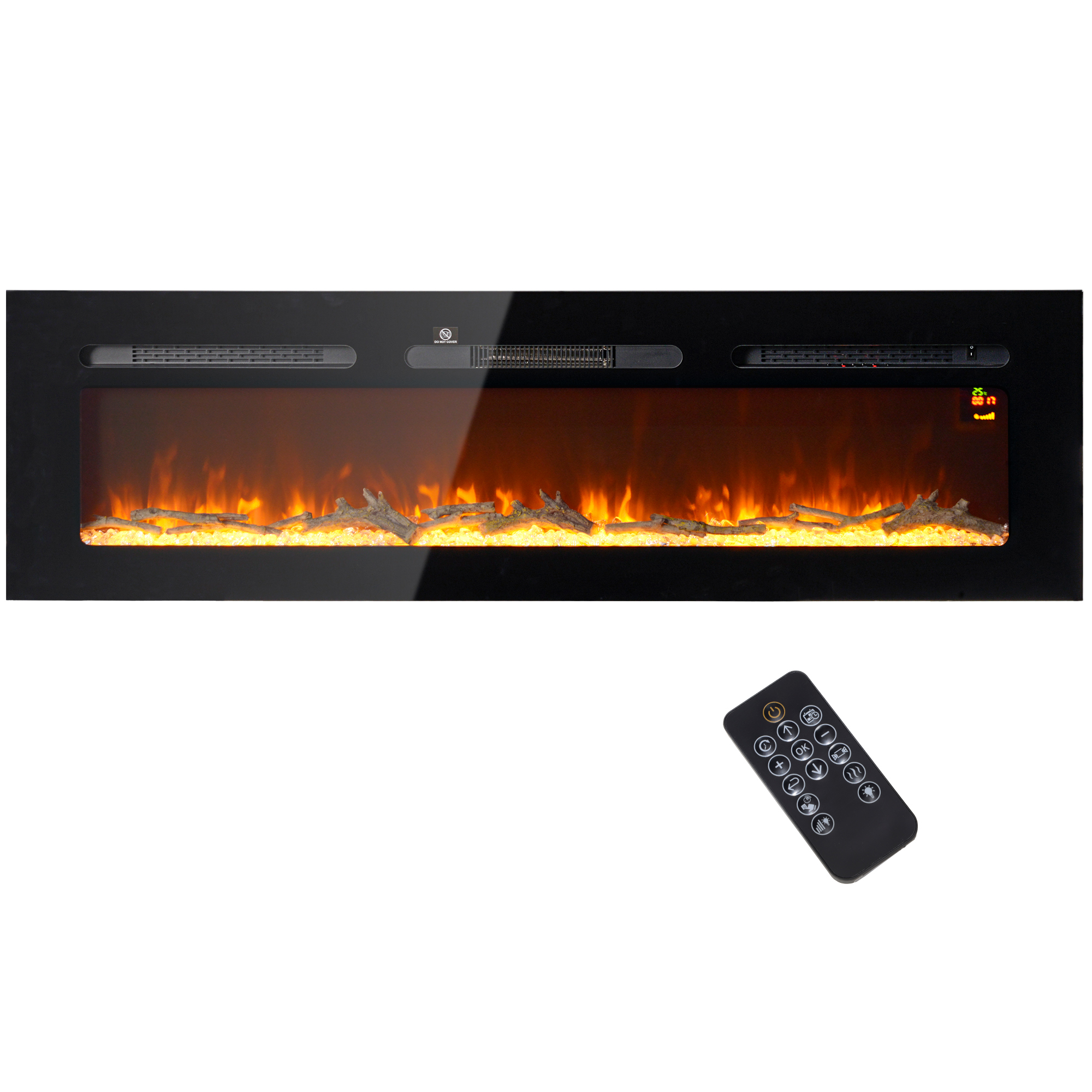 HOMCOM Elektrokamin, Wandkamin mit Heizung 1800 W, LED 3D-Flammeneffekt, Kristalle, in 3 Farben mit 5 Helligkeitsstufen, Elektrischer Kamin mit Fernbedienung, Timer, Touchscreen, Wandmontage, Schwarz Aosom