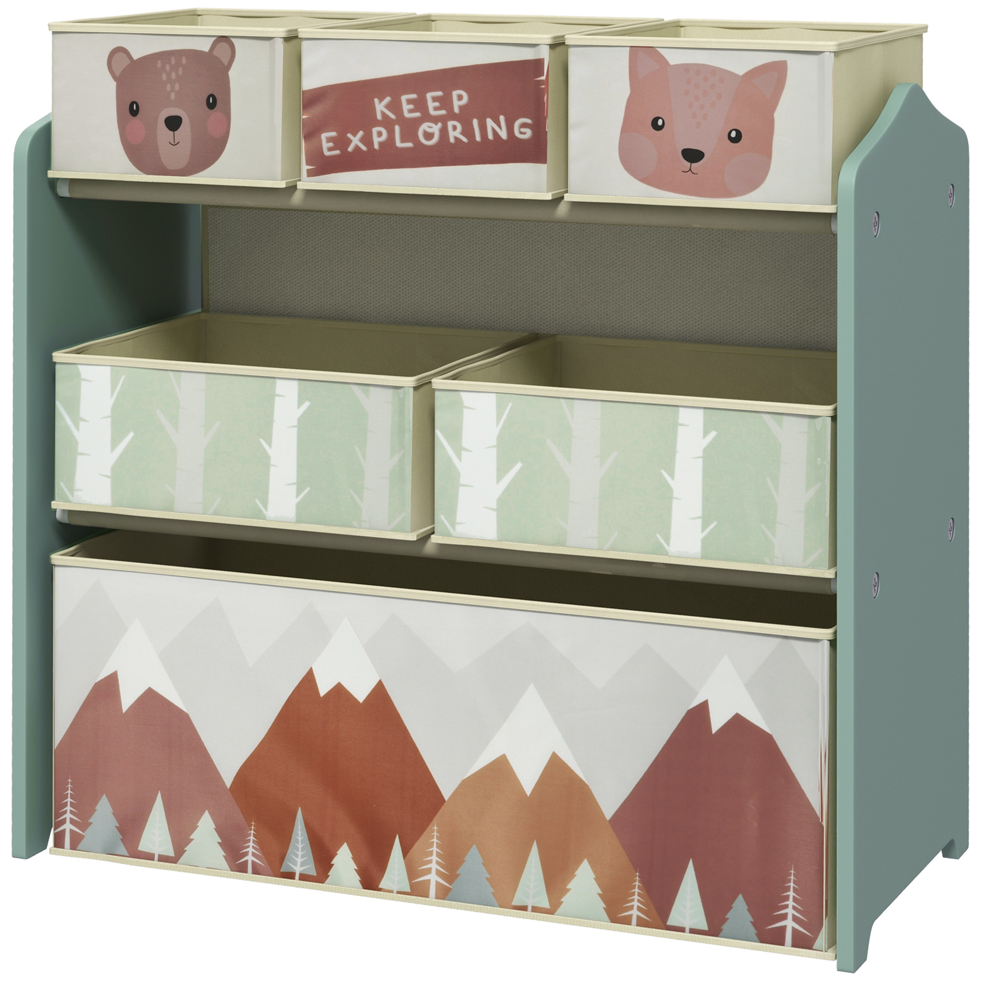 ZONEKIZ Kinderregal Spielzeugregal mit 6 herausnehmbare Boxen aus Vliesstoff, Kinderzimmerregal für Spielzimmer, Kindergarten, 63 x 30 x 66 cm, Grün   Aosom