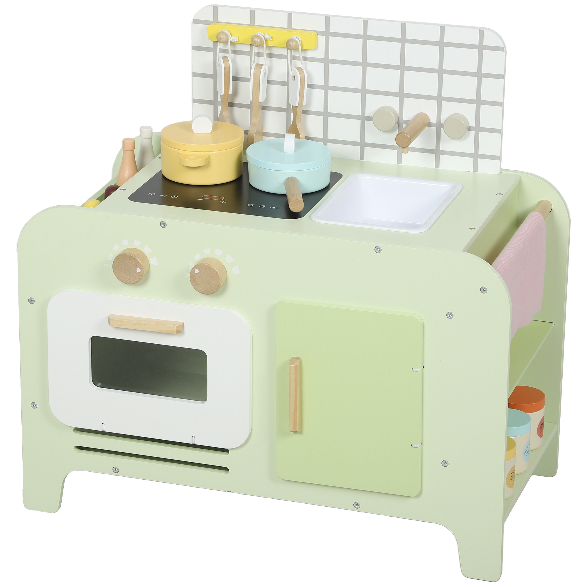 AIYAPLAY Kinderküche Spielküche mit Mikrowelle Spüle und Zubehör Spielzeugküche Puppenküche Spielset Spielzeug für Kinder Geschenk für Mädchen Jungen ab 3 Jahren Grün Aosom