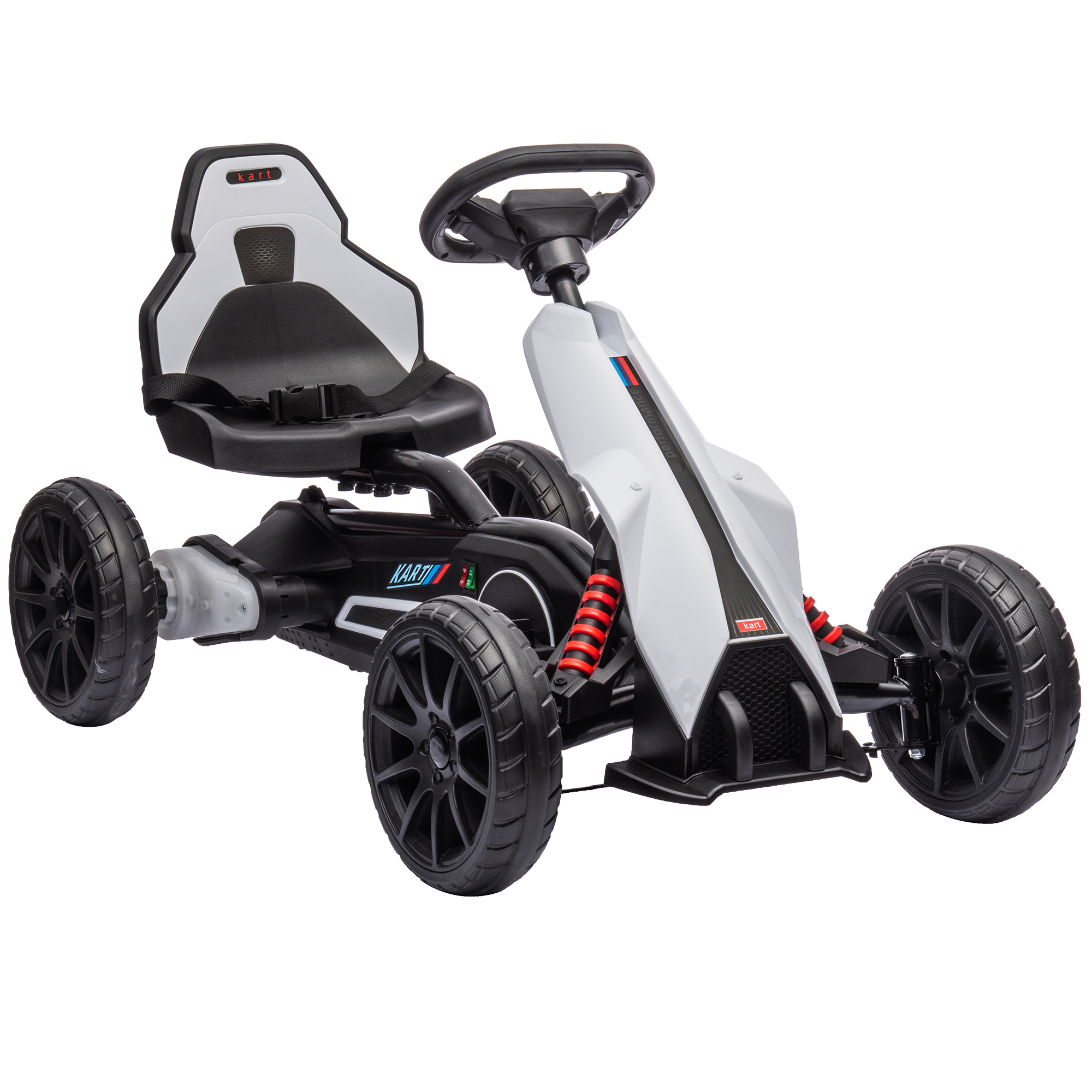 HOMCOM Kinder Elektro Gokart 12 V 3-5km/h Drift Kart mit 2-Fach verstellbarem Modus, Sicherheitsgurt, Lenkrad, Go Kart Kinderfahrzeug für 3-8 Jahre Kinder, Weiß   Aosom