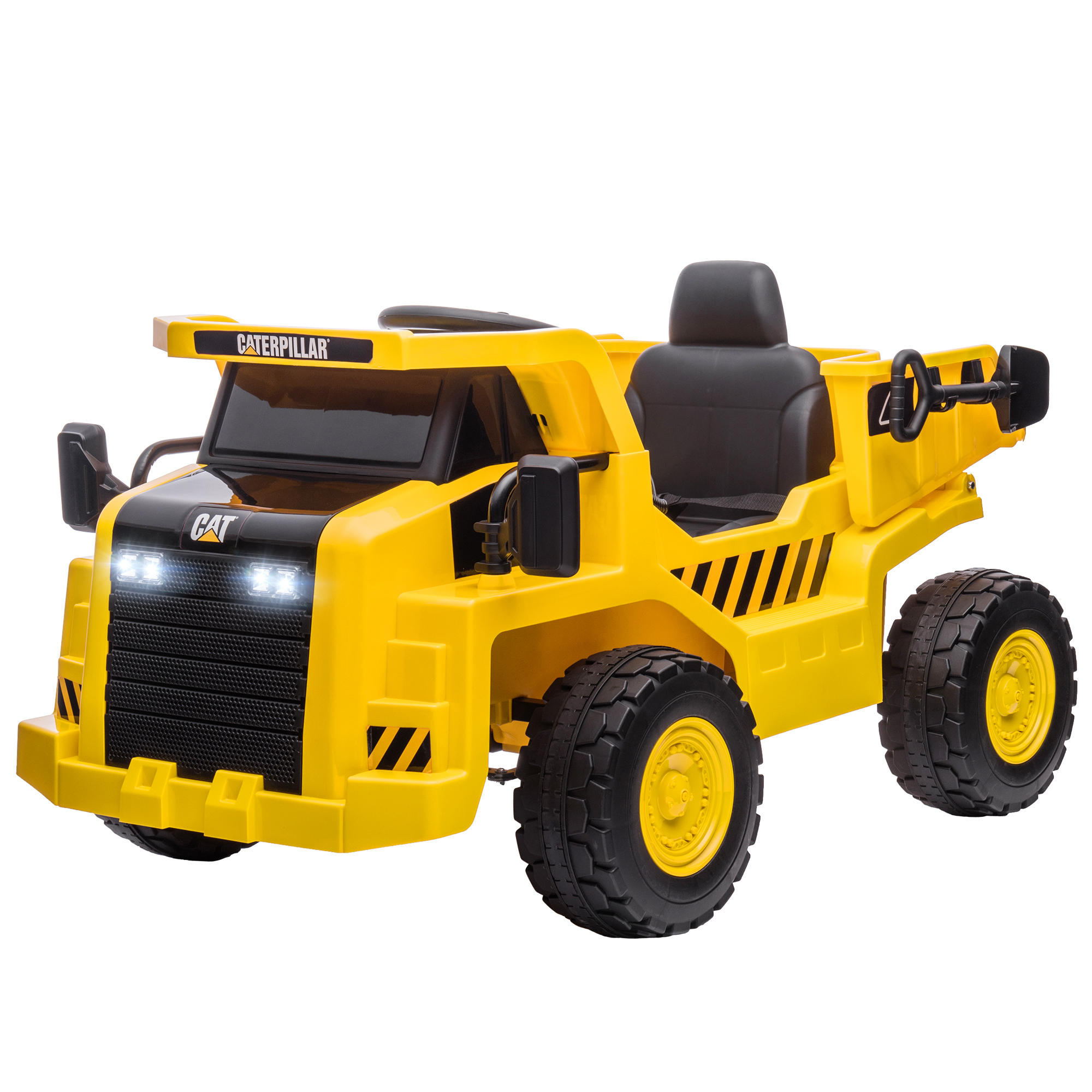 AIYAPLAY elektrischer Kinderbagger, Belastung 30 kg, mit Fernbedienung, Eimer, Schaufel, Lautsprecher, Scheinwerfer, für 3-7 Jahre, Gelb Aosom
