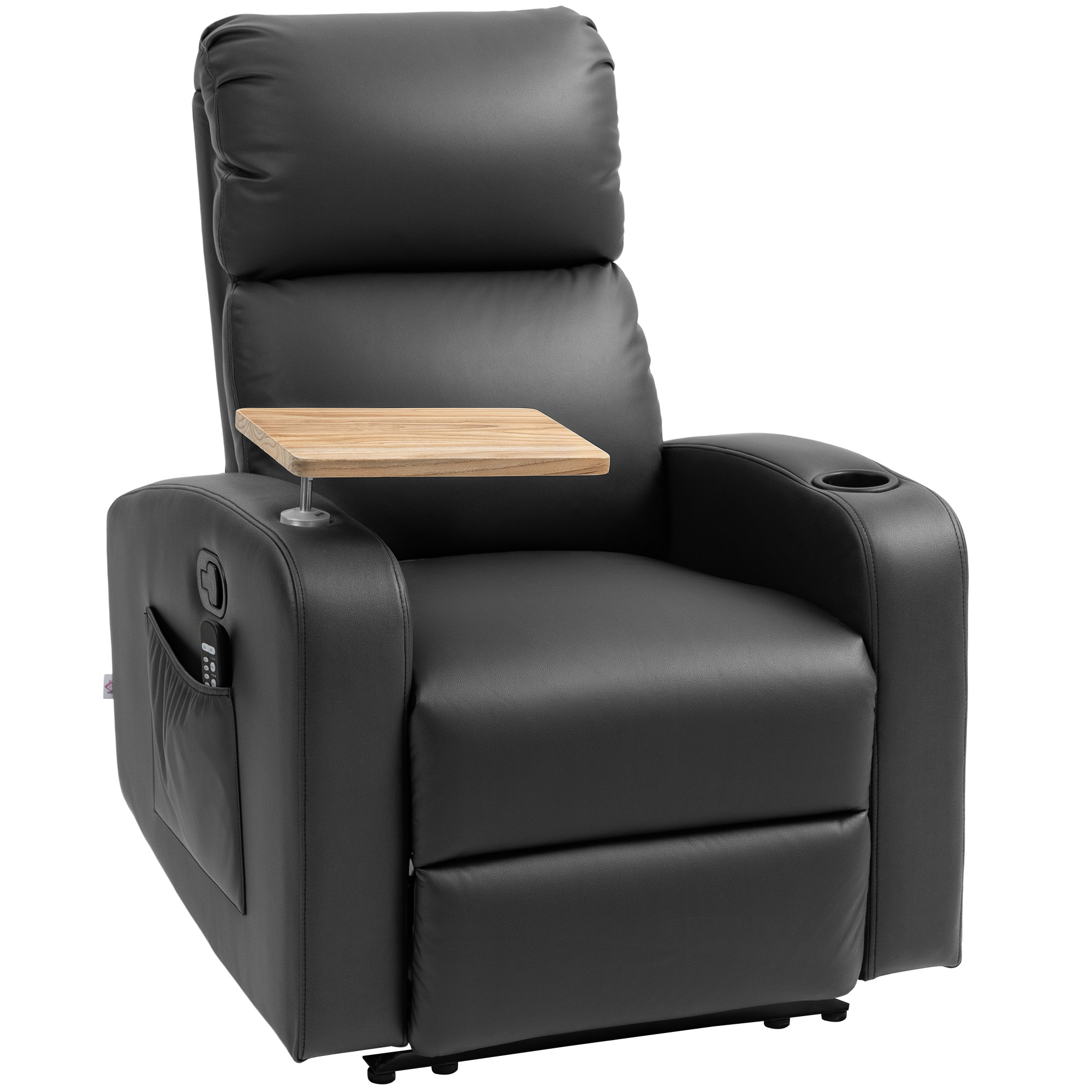 HOMCOM Relaxsessel mit Massagefunktion, Fernsehsessel mit Liegefunktion, Drehbarem Tisch, Massagesessel, Ruhesessel mit Fernbedienung, Feder, Seitentasche und Becherhalter, Mikrofaser, Schwarz Aosom