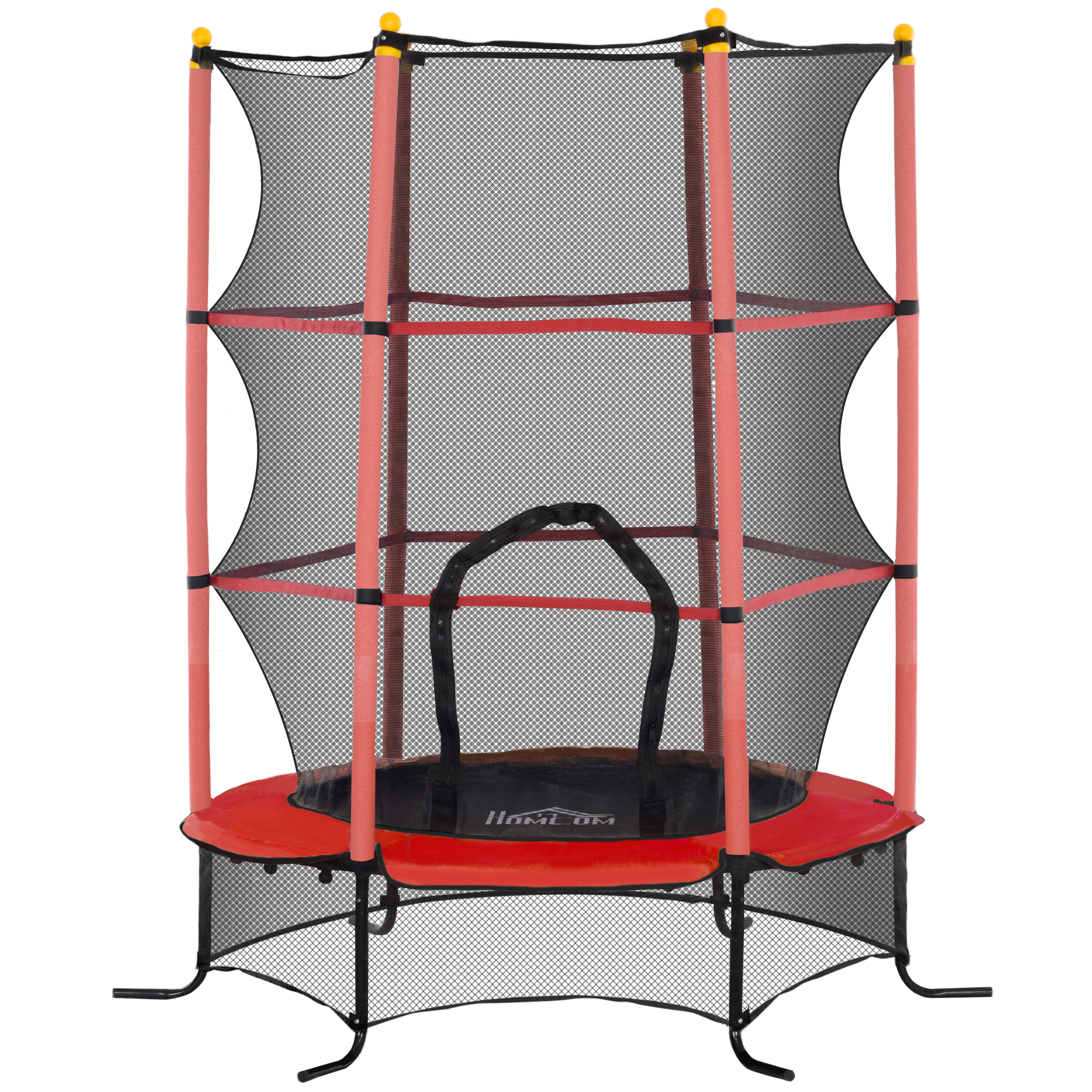 HOMCOM Kindertrampolin Ø163 cm, Trampolin mit Sicherheitsnetz, Randabdeckung, Gartentrampolin für Kinder 3-10 Jahre, bis 50 kg belastbar, Rot Aosom