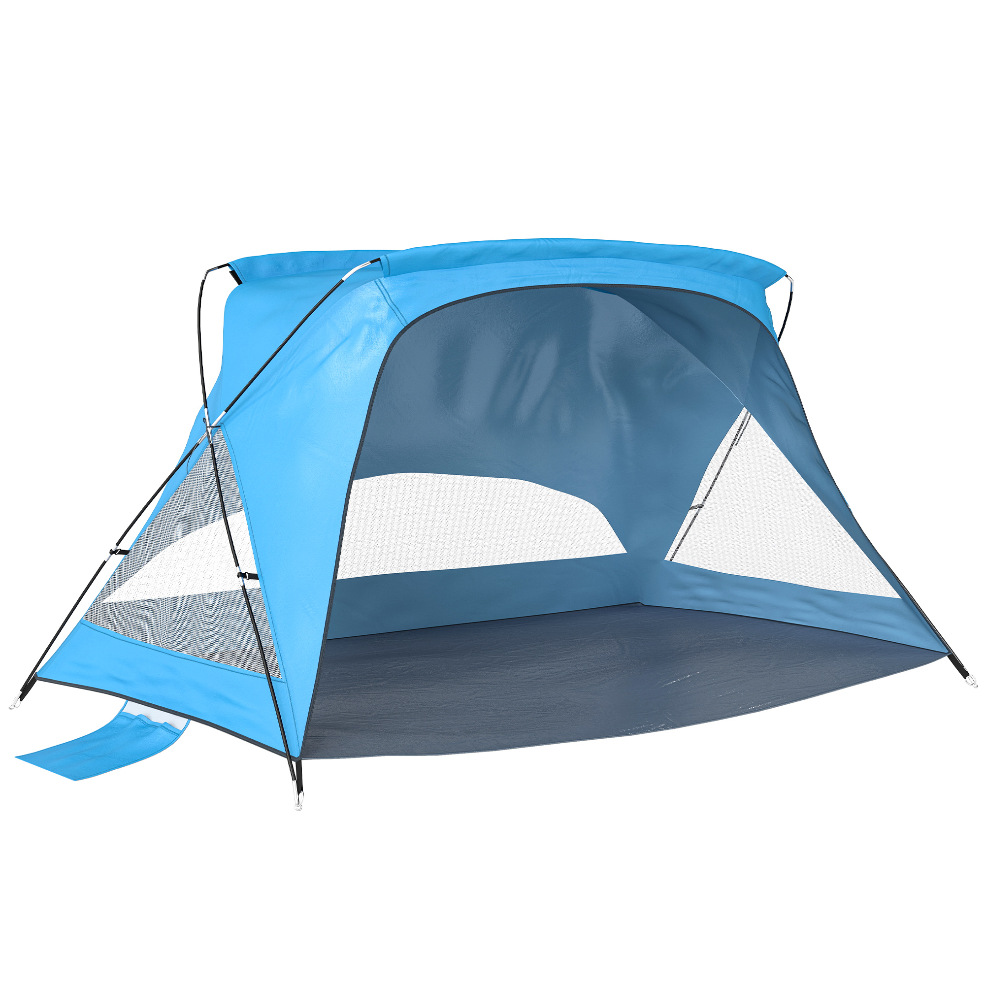 Outsunny Strandzelt für 2-3 Personen tragbares Wurfzelt mit Tür Fenster Sandsäcken Tragetasche, UV30+Strand Zelt Windschutz Sonnenschutz für Strand, Camping, Picknick Himmelblau Aosom