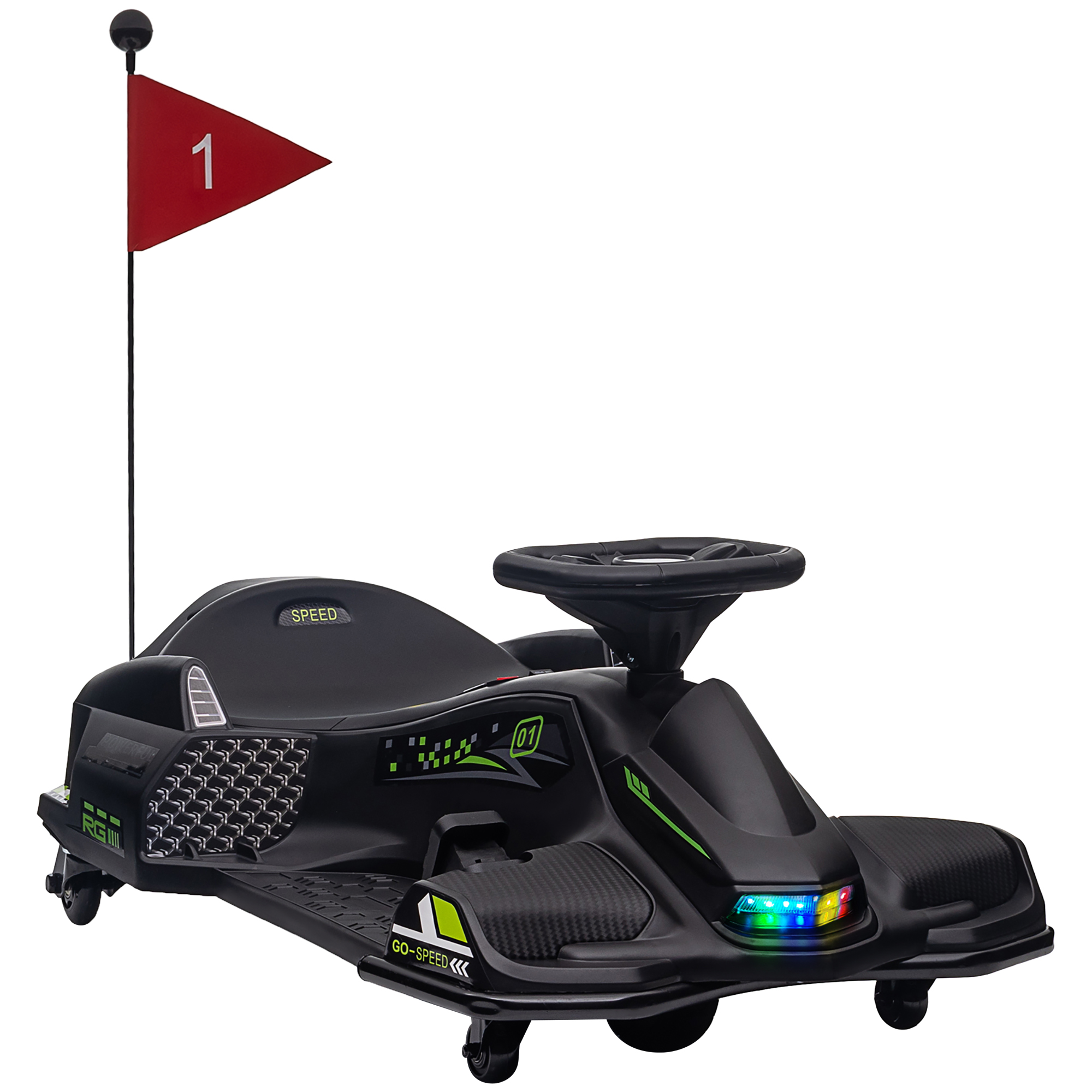 HOMCOM Kinder Elektro Gokart 12 V 3-8km/h Drift Kart mit Driftmodus, Langsamem Start, Go Kart mit Lichtern Musik, Sicherheitsgurt Kinderfahrzeug für 8-12 Jahre Kinder Schwarz   Aosom