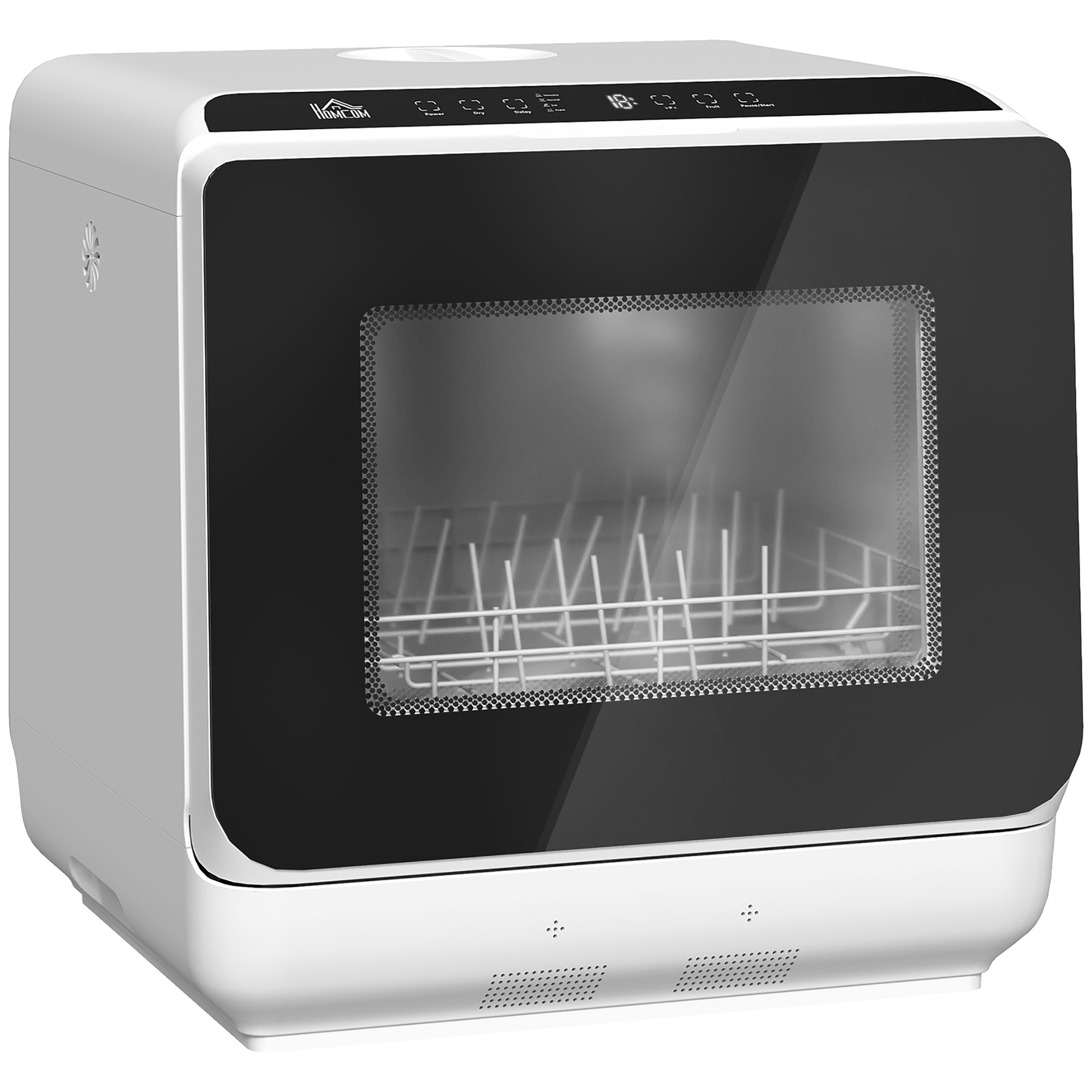 HOMCOM Mini Geschirrspüler Freistehend Tischgeschirrspüler mit 4 Maßgedecke 5 Programmen Trocken Funktion 6L Wassertank Touch Control LED Anzeige Spülmaschine mit/ohne Wasseranschluss für Camping Weiß Aosom