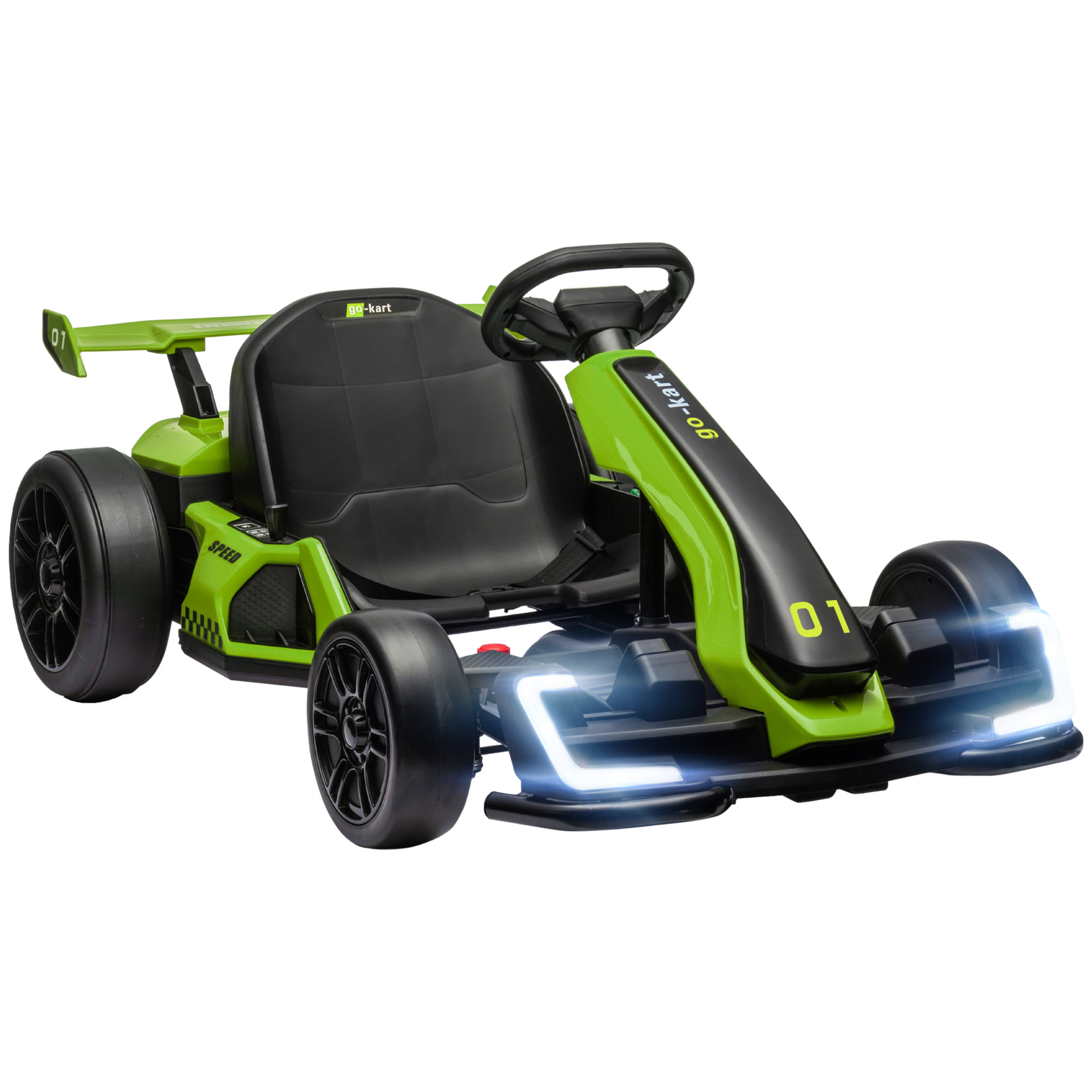 HOMCOM 24 V Elektro Go-Kart für Kinder Bis 12 Km/h Gokart mit Drift-Funktion, Drift-Kart mit 2 Motoren verstellbarem Sitz Sanftanlauf, Musik & Hupe, Kinderauto Kinderfahrzeug für 6-12 Jahre Grün Aosom