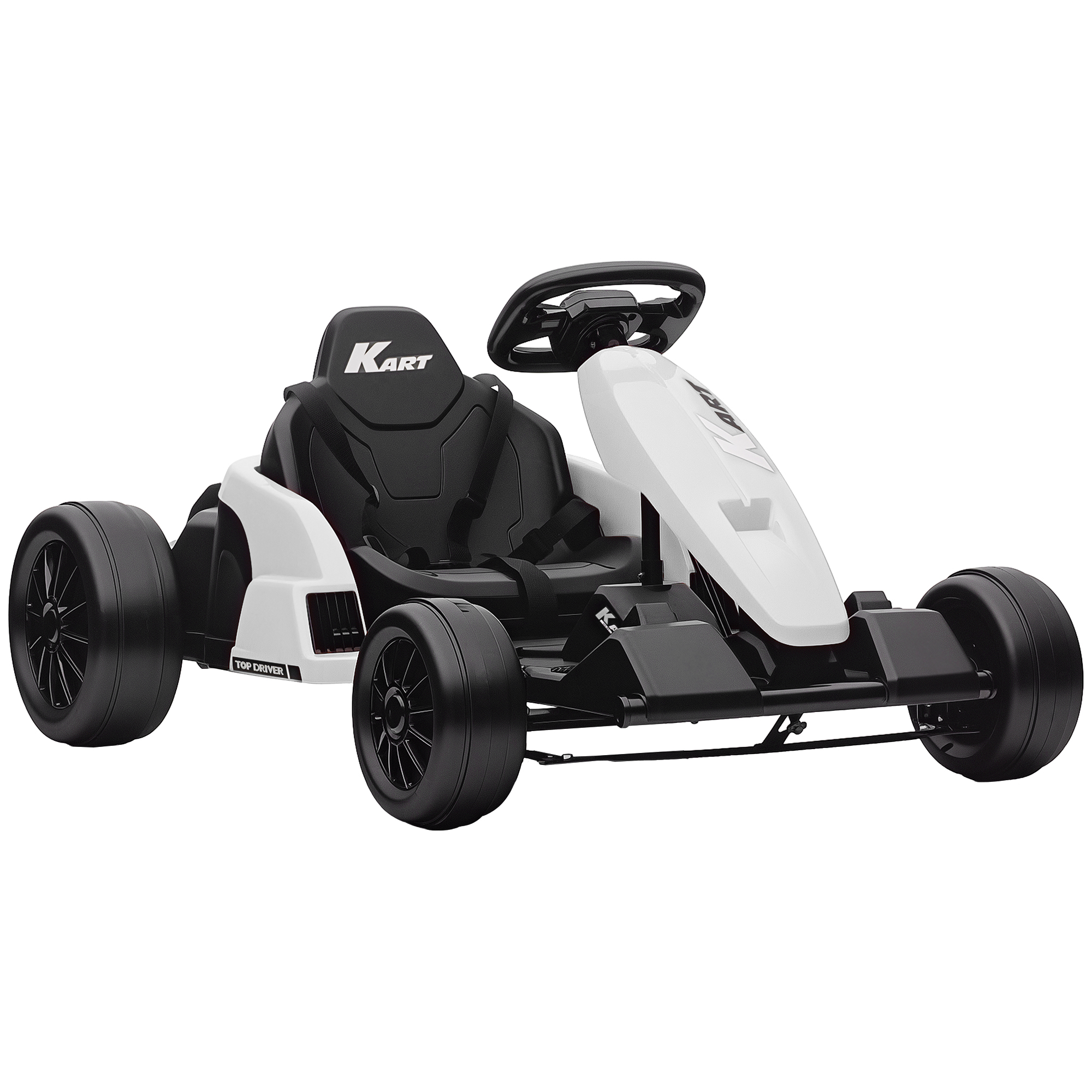 AIYAPLAY 24 V Elektro Go-Kart für Kinder Bis 18 Km/h Gokart mit Drift-Funktion, Drift-Kart mit 2 Motoren verstellbar Sitz Sanftanlauf 5-Punkt-Gurt Musik, Kinderauto Kinderfahrzeug für 6-12 Jahre Weiß   Aosom