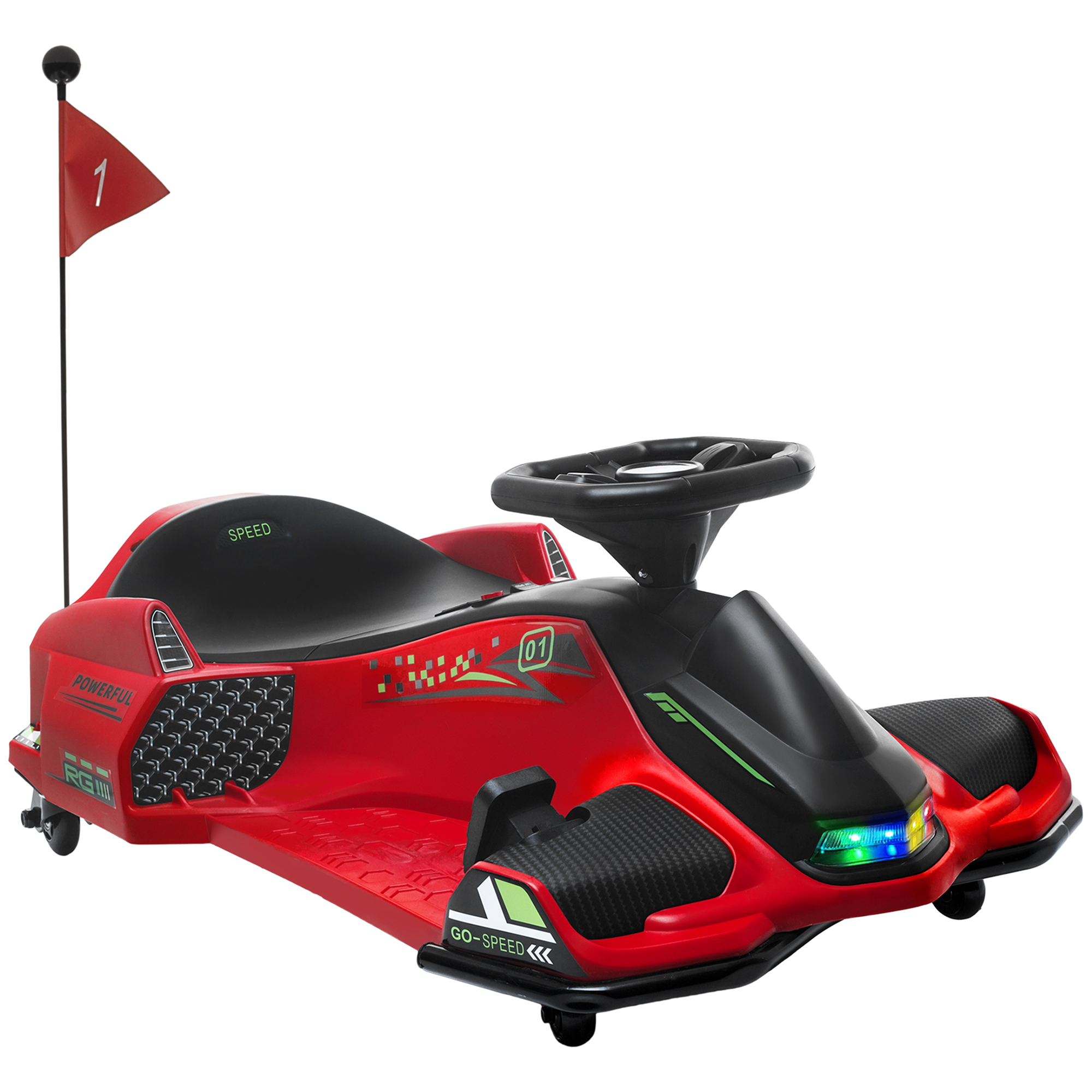 HOMCOM Kinder Elektro Gokart 12 V 3-8km/h Drift Kart mit Driftmodus, Langsamem Start, Go Kart mit Lichtern Musik, Sicherheitsgurt Kinderfahrzeug für 8-12 Jahre Kinder Rot   Aosom