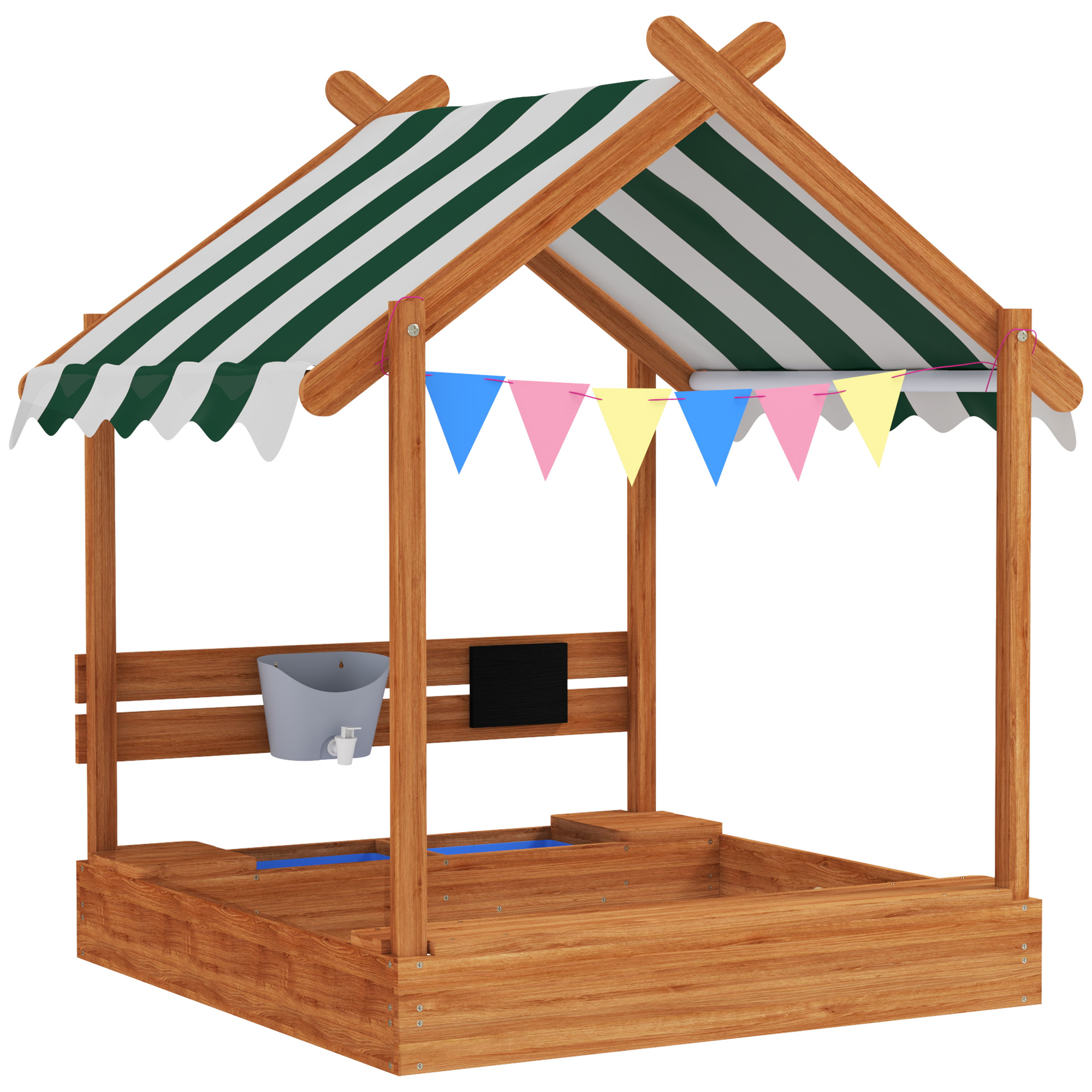 Outsunny Sandkasten mit Dach, Sandkiste aus Holz mit Sitzplatz, Spielhaus, 124 x 116 x 146 cm Sandbox mit Tafel für 3-7 Jahre Kinder, Garten, Orange Aosom
