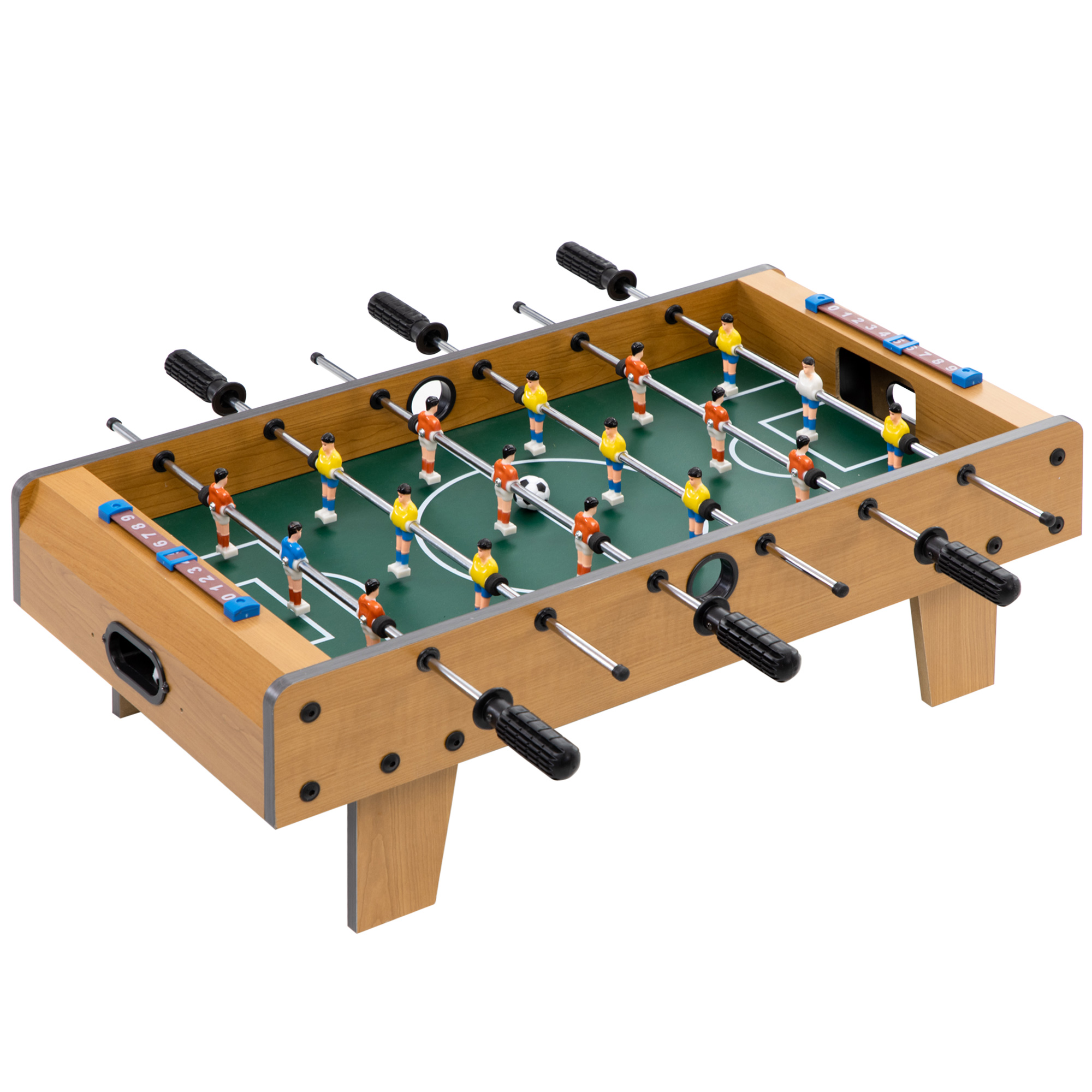 HOMCOM Mini Tischkicker Tischfußball inkl 2 Kickerbälle tragbarer Kickertisch mit Griffe, Kicker Tischfussball für Kinder Erwachsene Holz-Optik 69 x 36,5 x 22 cm Natur Aosom