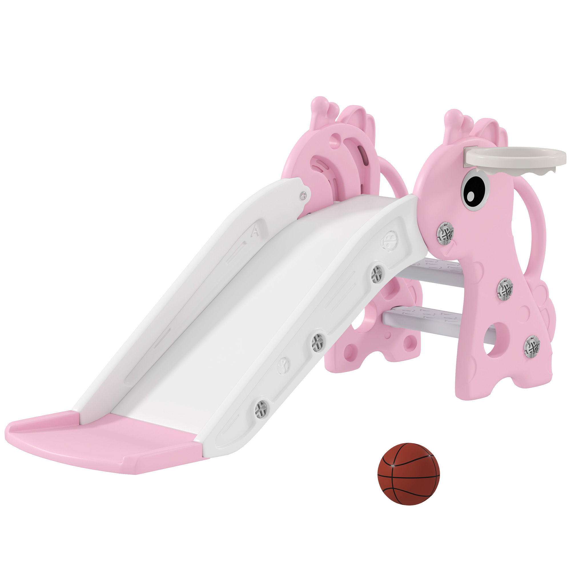 AIYAPLAY Kinder Rutsche 3-in-1 Kinderrutsche mit Basketballkorb, Basketball Gartenrutsche Kleinkinderrutsche für Indoor & Outdoor für 1-3 Jahre Kinder, Rosa Aosom