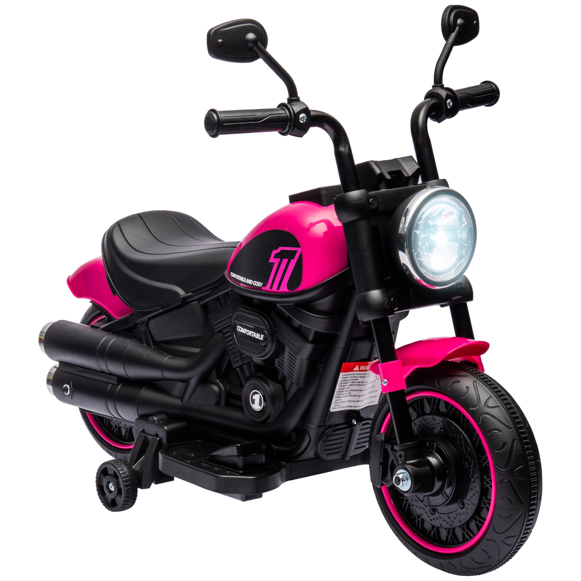 HOMCOM Kinder Elektro-Motorrad mit abnehmbaren Stützrädern, Kindermotorrad für 1,5-3 Jahre, Elektrofahrzeug in Rosa Aosom.de