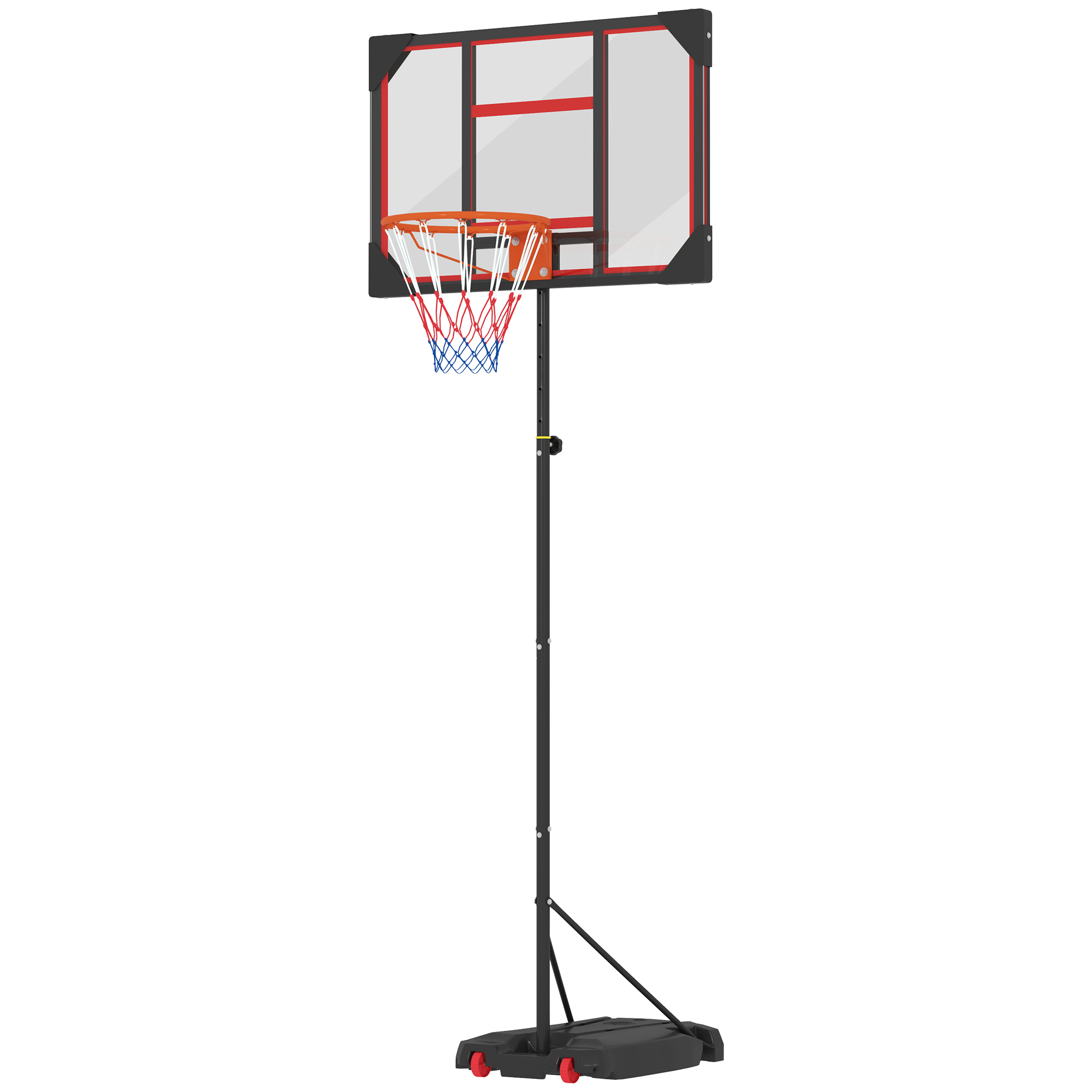 AIYAPLAY Basketballkorb Outdoor für Kinder, 210-260 cm Höhenverstellbarer Basketballständer mit Rollen, Basketballanlage mit Ständer für Kinder ab 6 Jahren, Rot Aosom