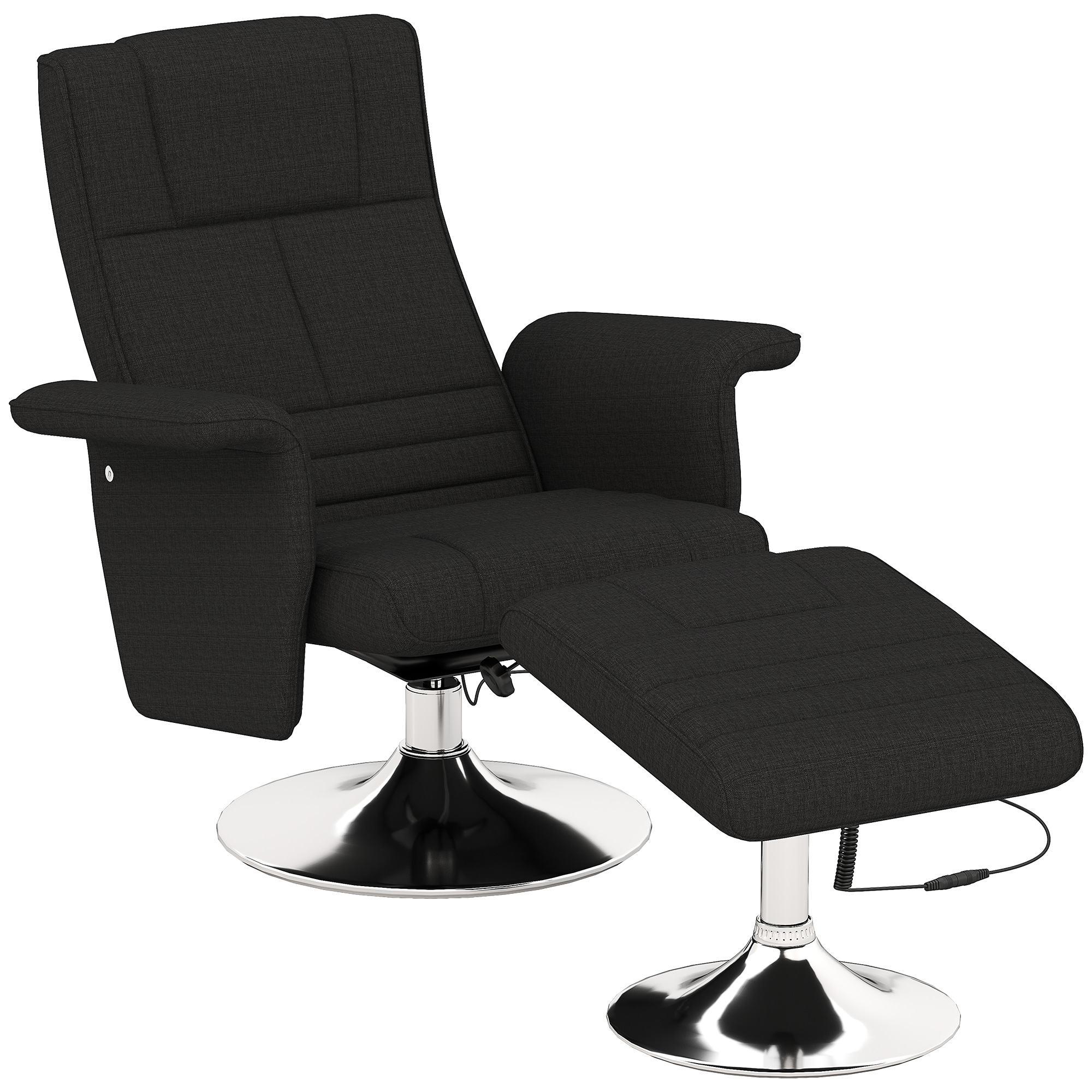 HOMCOM Relaxsessel mit Fußhocker, Drehbar Massagesessel mit Liegefunktion, 8 Punkt-Vibrationsmassage, Elektrischer Fernsehsessel mit Fernbedienung, Leinenoptik, Stahl, Schwarz Aosom