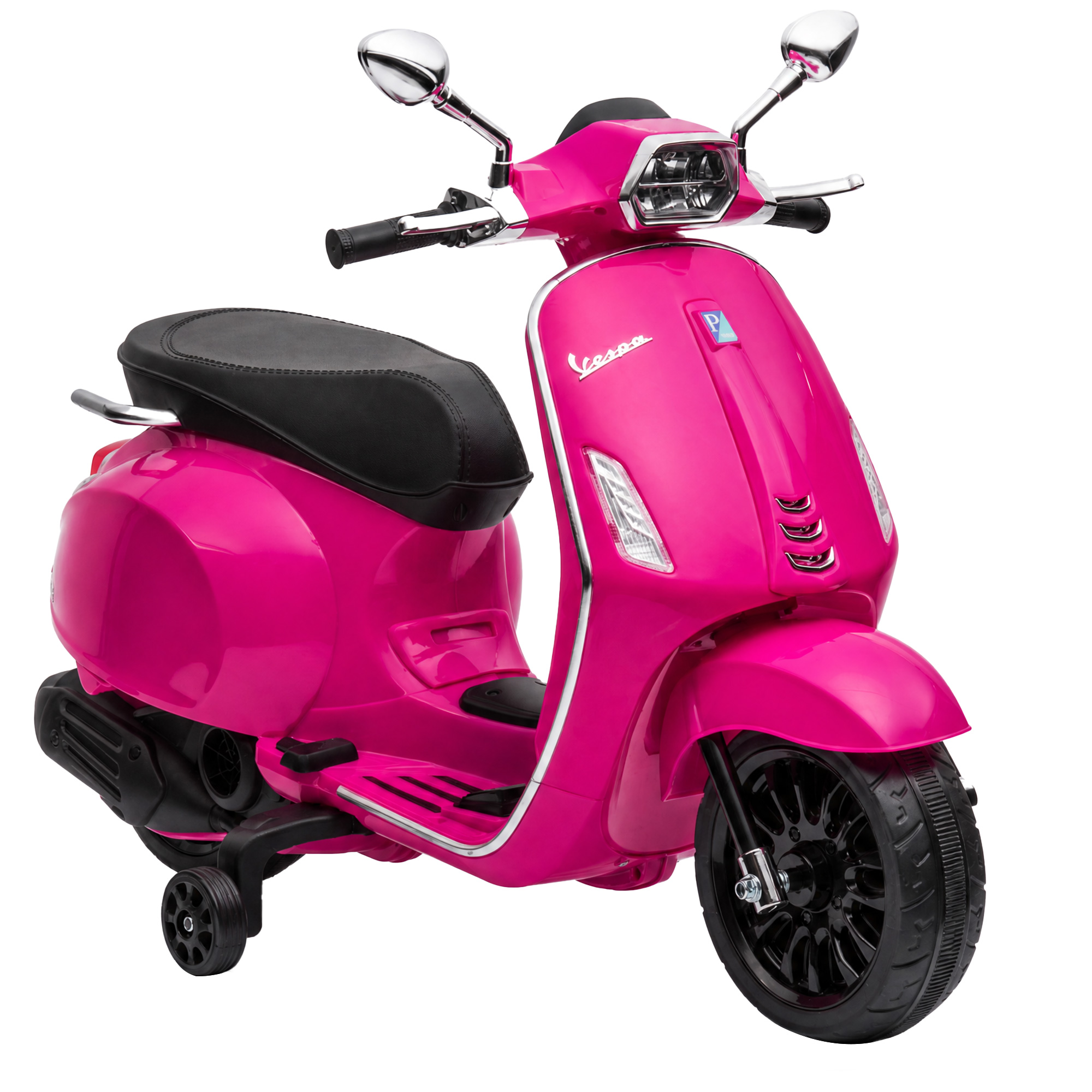 AIYAPLAY Elektro Kindermotorrad, Vespa 6V Elektromotorrad mit MP3, USB, FM-Radio, LED-Scheinwerfer, Kinderfahrzeug mit 2 Stützrädern, Elektro Motorrad für 3-6 Jahre Kinder, Rosa   Aosom