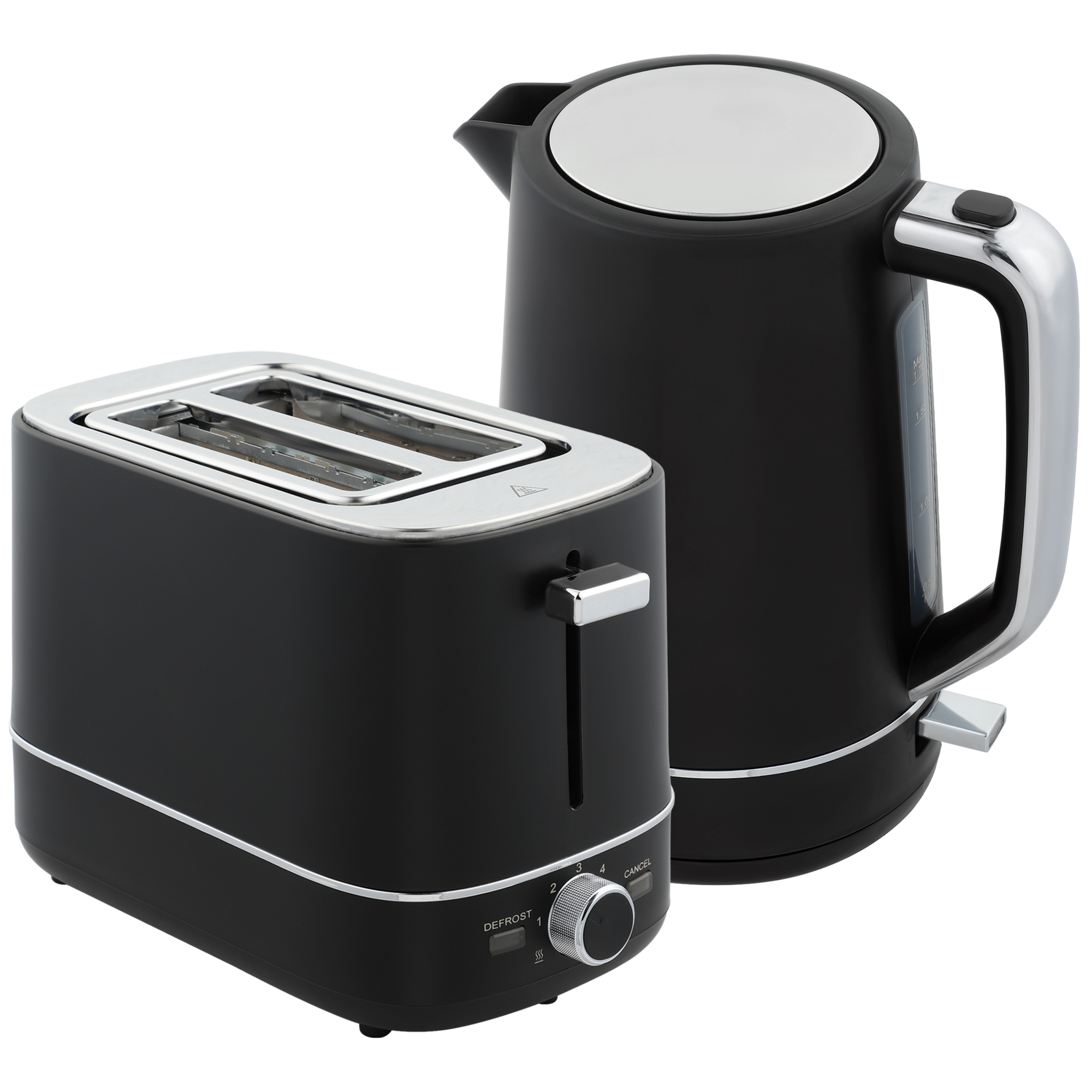 HOMCOM Wasserkocher Toaster Set 2200 W 1,7L Wasserkocher, 2 Scheiben Toaster, 6 Bräunungsstufen, Aufwärmen und Auftauen, Frühstück-Set mit Kalkfilter & Krümelfach Schwarz Aosom