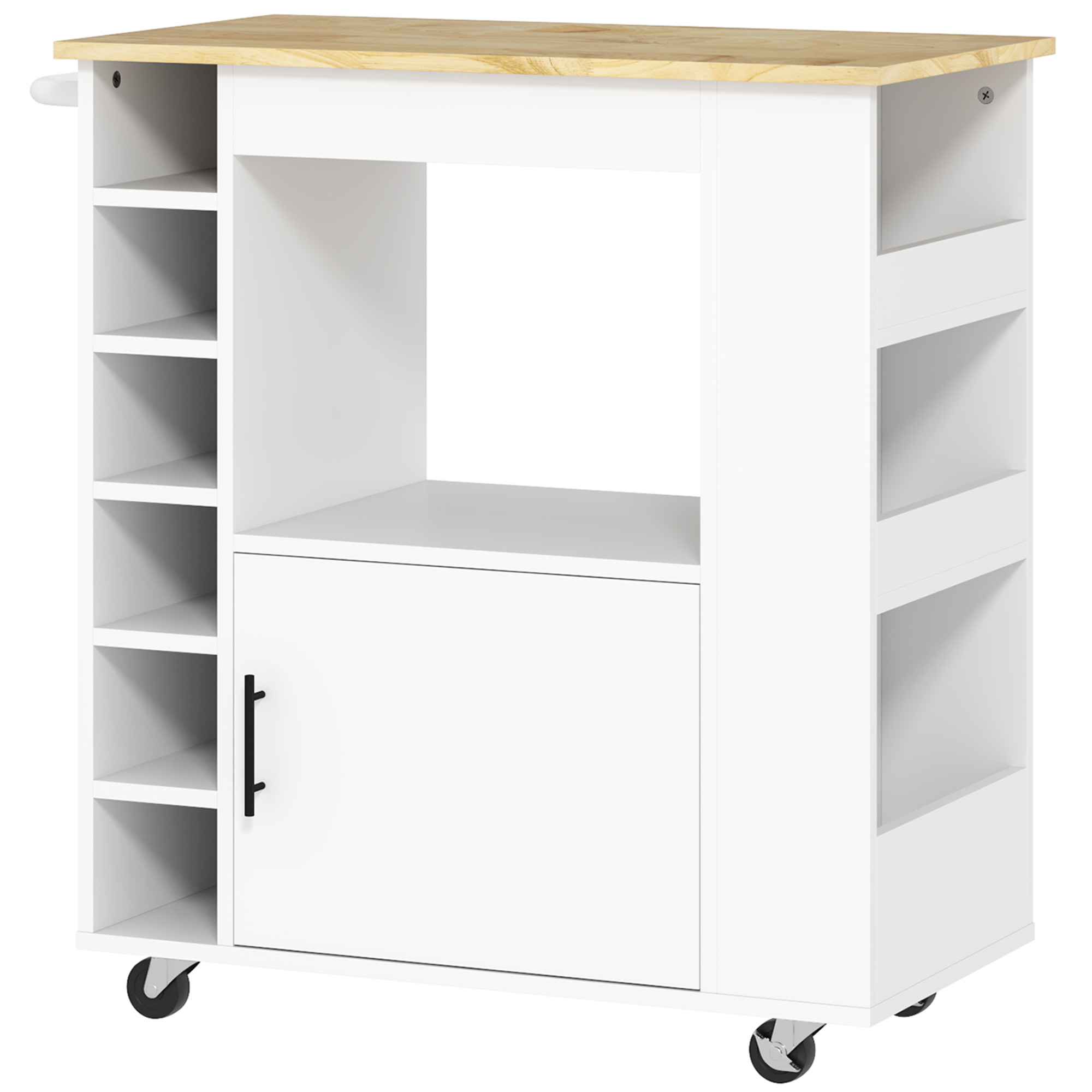 HOMCOM Küchenwagen Servierwagen mit Arbeitsplatte, Ablagen, Weinregalen, Küchenschrank Rollwagen mit Soft-Close-Scharnieren, Griff, Kücheninsel für Büro, 83x40x83cm, Eiche Aosom