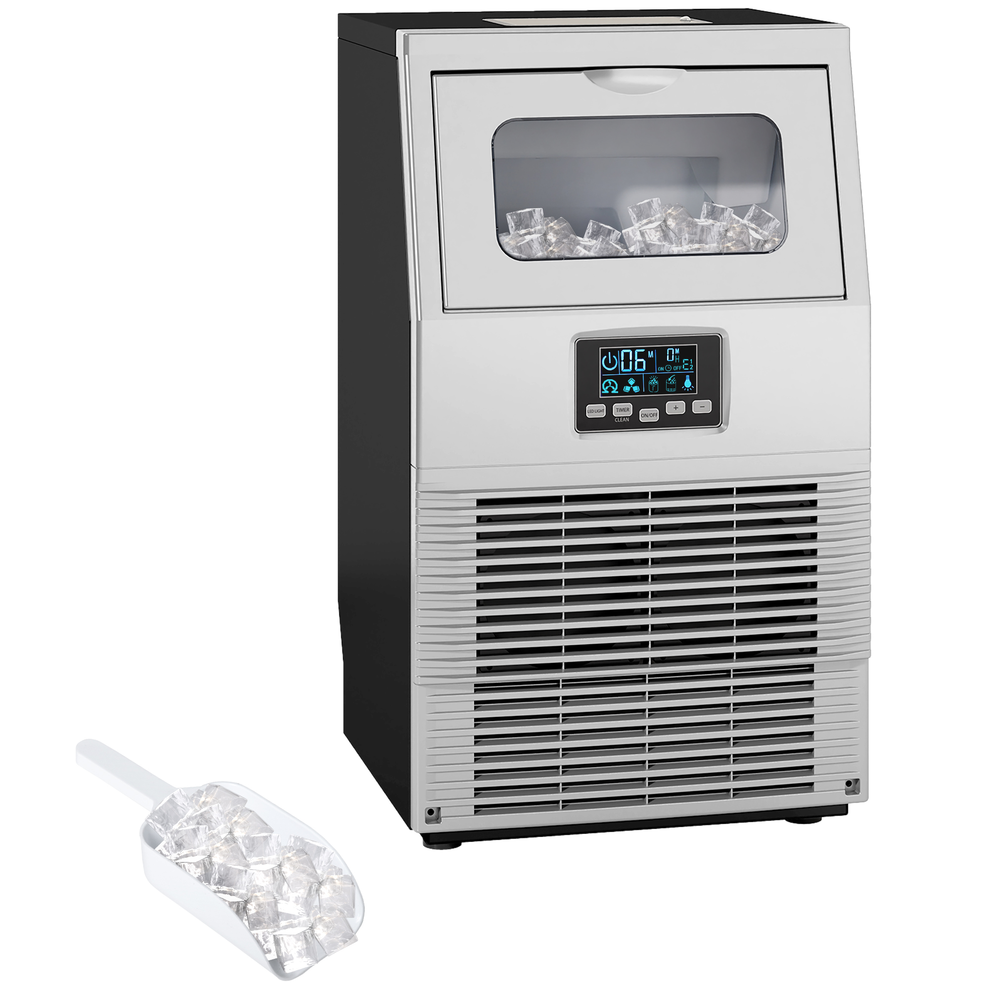 HOMCOM Kommerzielle Eiswürfelmaschine 30kg/24H Eismaschine mit digitaler Steuerung, Eisportionierer, selbstreinigend Ice Maker Machine aus Edelstahl für Büro, Restaurant, Bar, Café Aosom