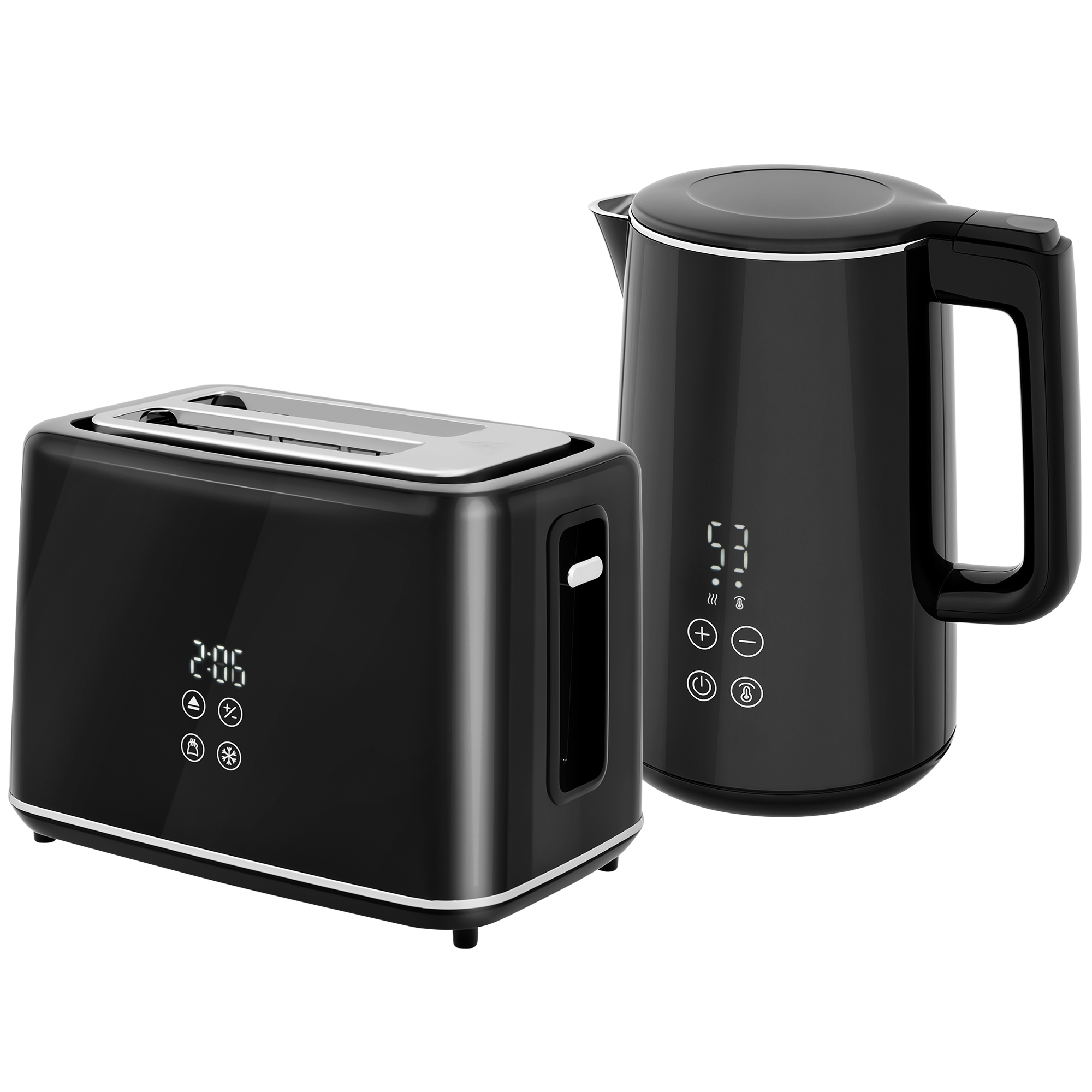 HOMCOM Wasserkocher Toaster Set 1,5L Wasserkocher 2 Toastscheiben 2200W Frühstücksset mit 7 Bräunungsstufen, Auftau- & Aufwärmfunktion, automatischer Abschaltung und Krümelfach, Schwarz Aosom