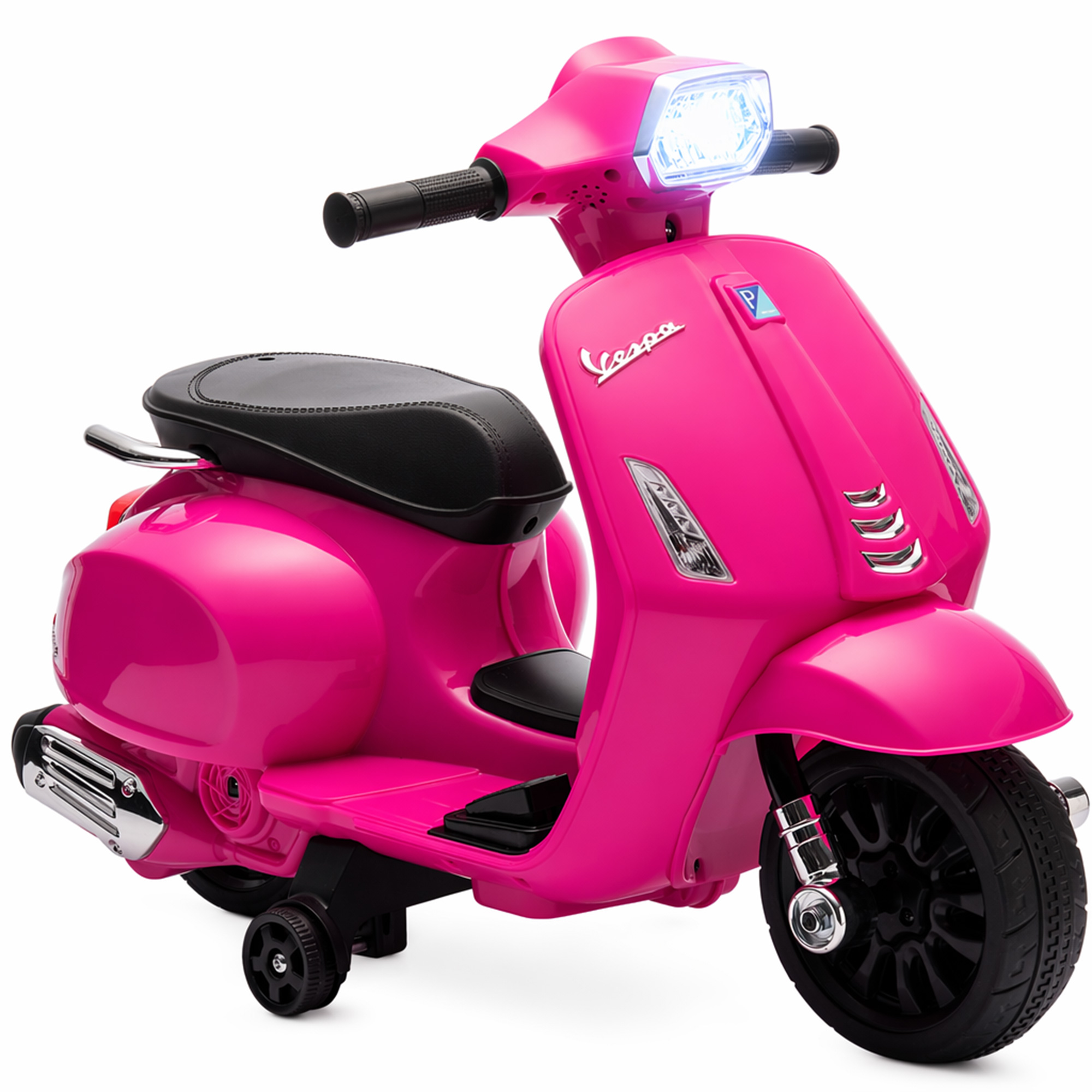 AIYAPLAY Elektro Motorrad Kinder Vespa 6V Elektromotorrad mit Stützrädern, Scheinwerfer, Kindermotorrad mit Hupe 2,5 km/h Motorrad für Kinder von 2-6 Jahren, Rosa Aosom