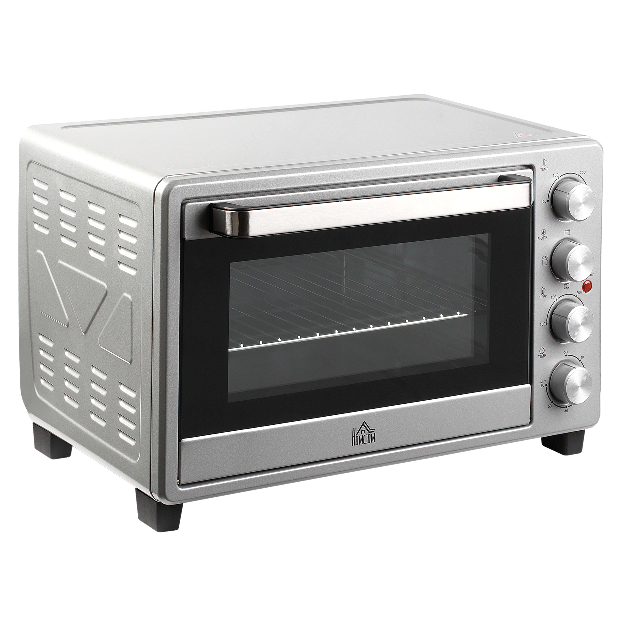 HOMCOM Minibackofen 32L, 1600W, Elektrischer Ofen mit Schlackenauffangwanne, Edelstahl & Glas, Silber, 52,2x38,1x33,5cm Aosom