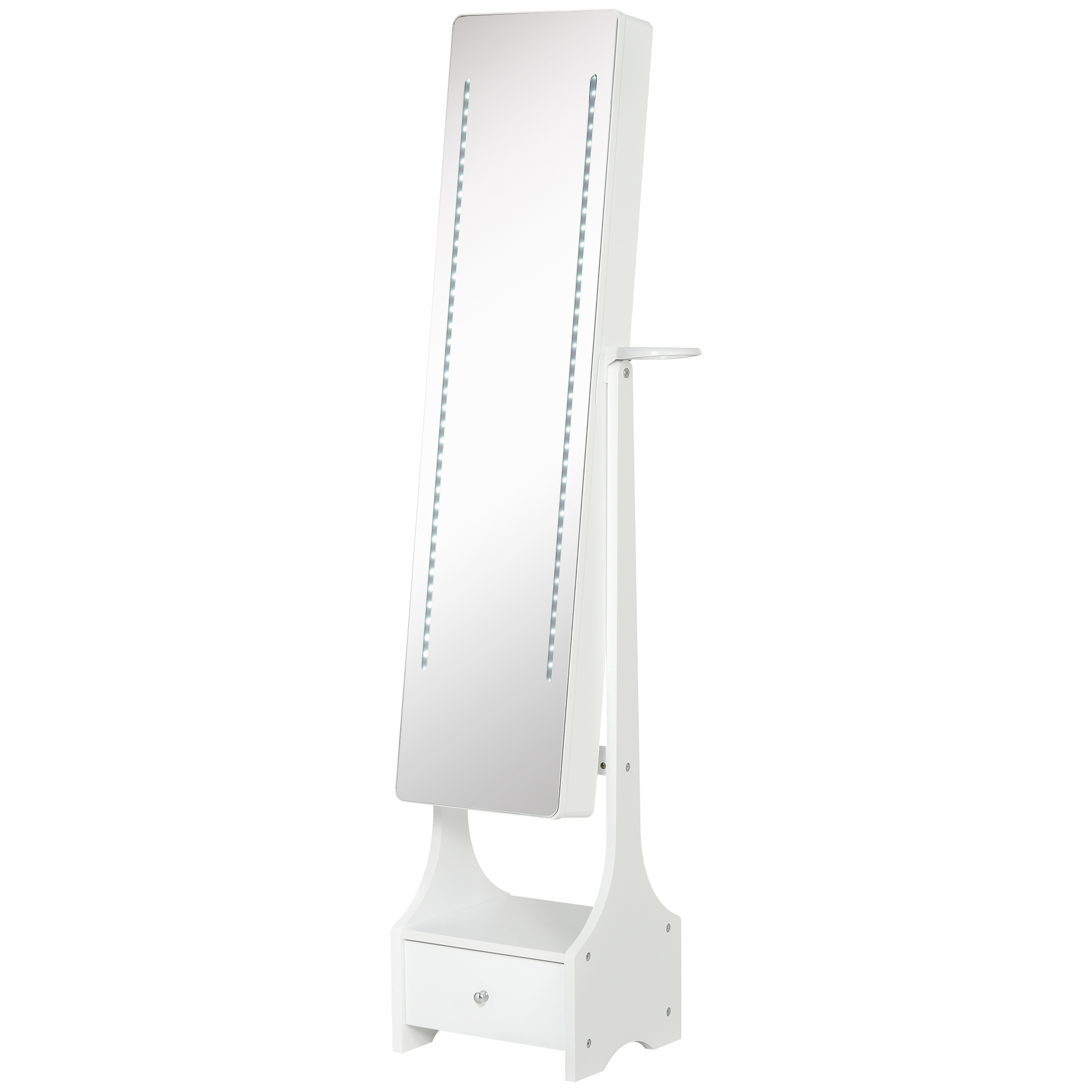 HOMCOM Spiegelschrank Weiß LED Schmuckschrank Schmuckregal MDF Weiß 37 x HOMCOM LED Schmuckschrank 2 in 1 Schmuckregal Spiegelschrank mit Schublade Aosom