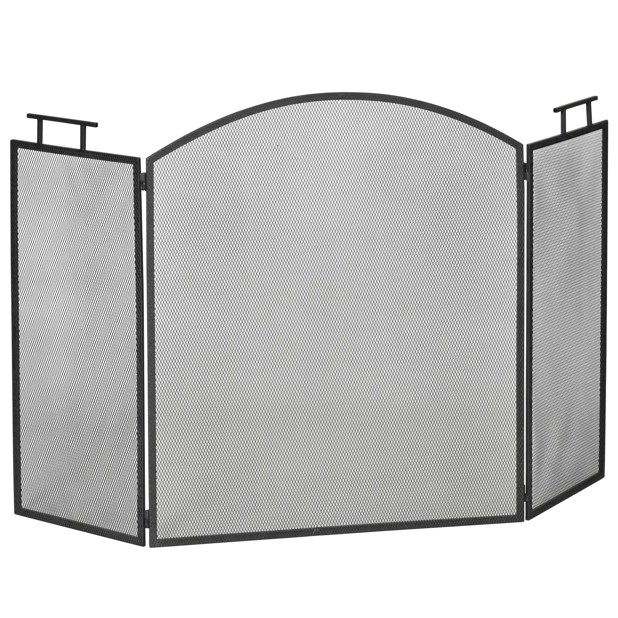 HOMCOM Kaminschutzgitter Funkenschutzgitter dreiteilig 128 x 76,5 cm zusammenfaltbar mit Netz aus Eisen für sicheren Kamin Aosom.de