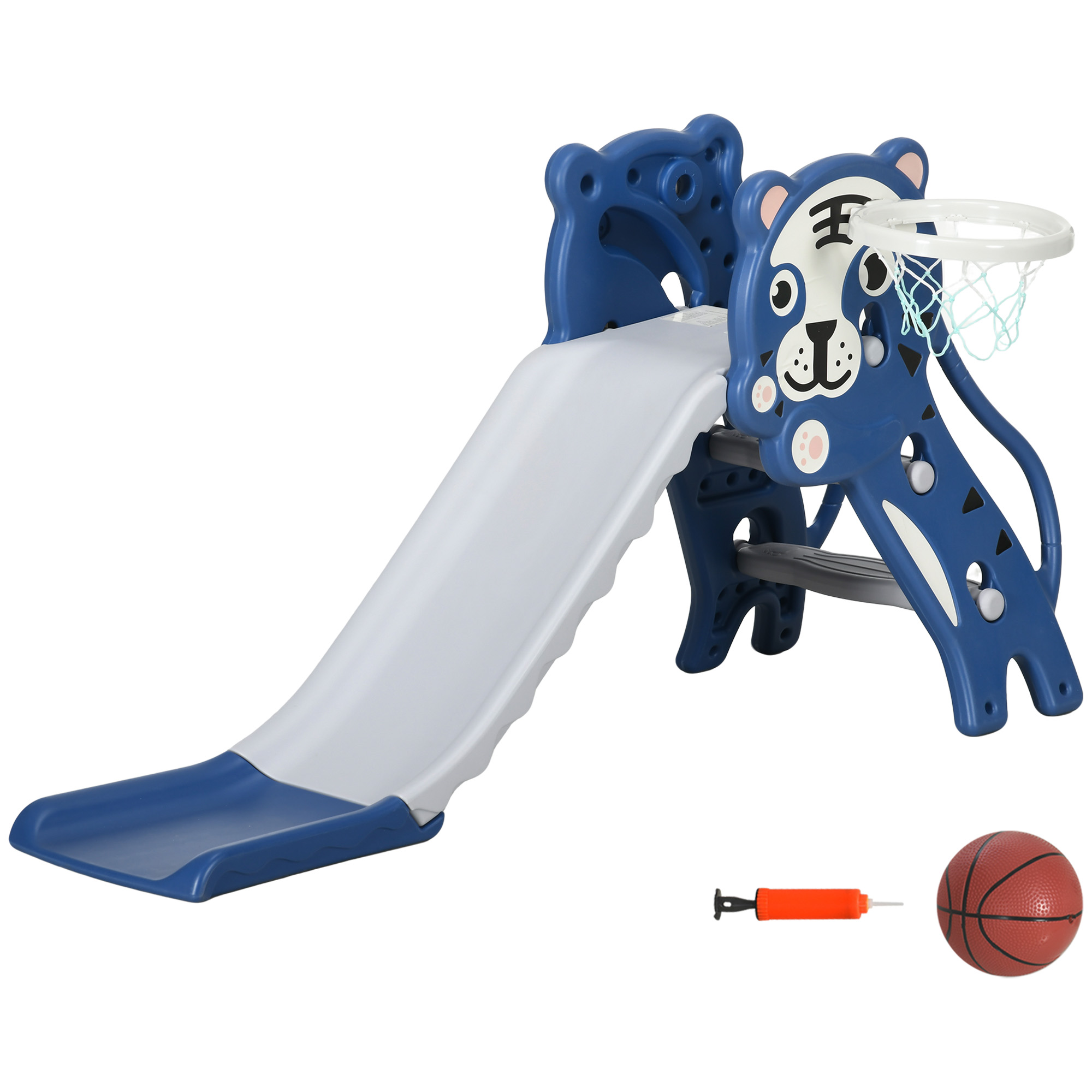 AIYAPLAY 3 in 1 Kinderrutsche mit Klettergerüst Basketballkorb Kleinkindrutsche, Cartoon-Design Indoor Outdoor Spielplatz für Kleinkinder 18-36 Monaten, Blau Aosom