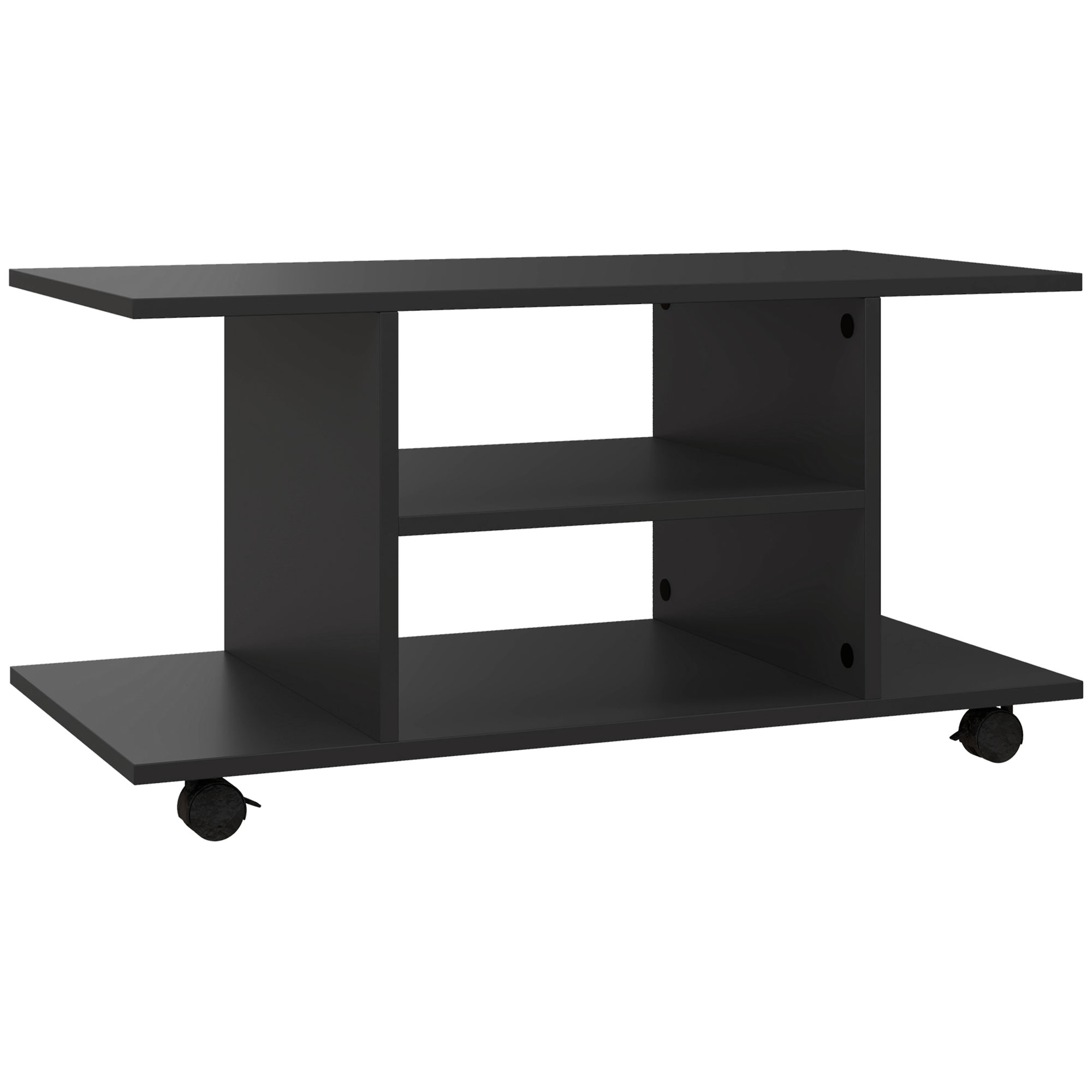 HOMCOM TV-Schrank Fernsehschrank TV Lowboard mit offenen Ablageflächen 4 Rollen TV-Bank Fernsehtisch bis zu 42 Zoll Spanplatte Schwarz 80 x 40 x 40cm Aosom