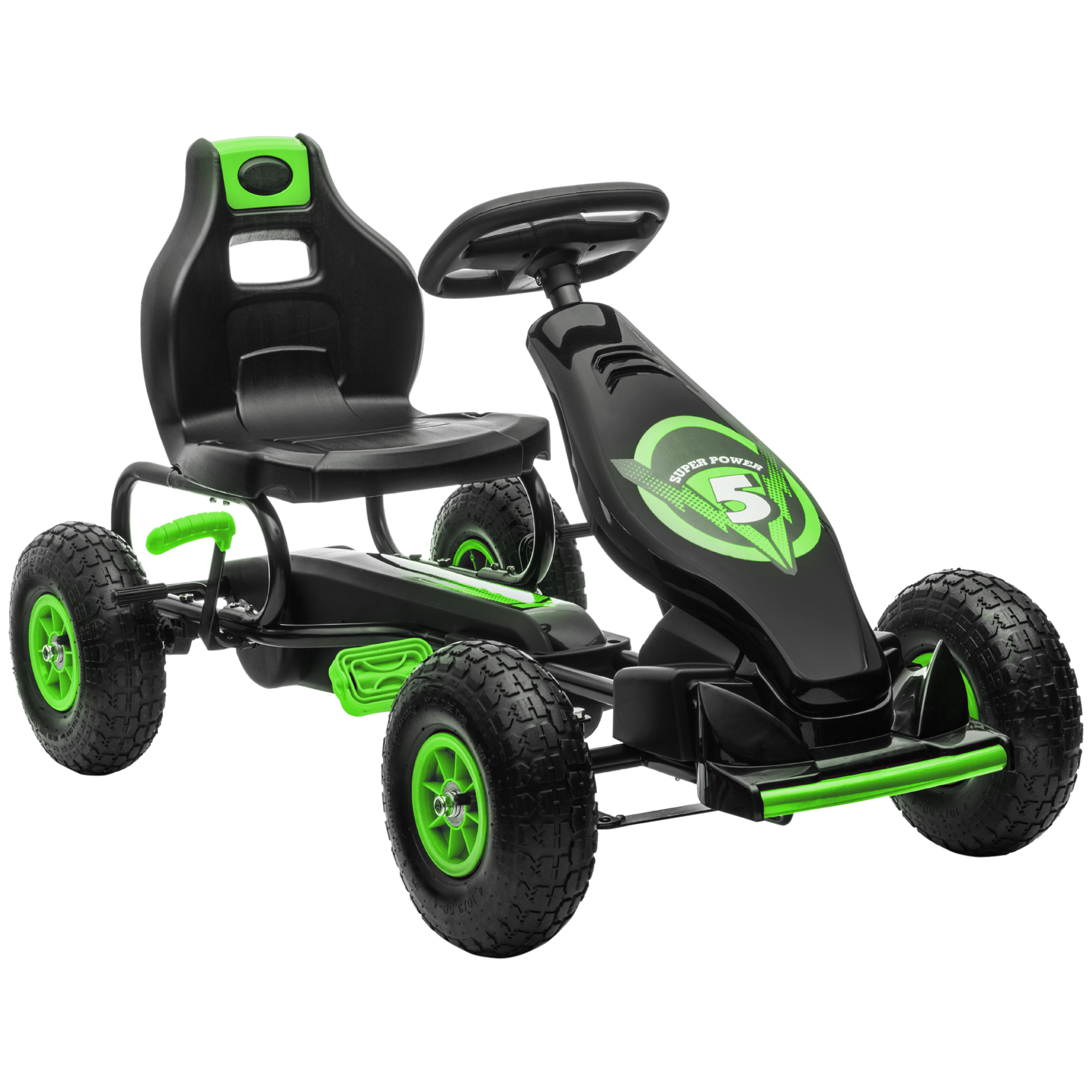 HOMCOM Gokart Kinderfahrzeug mit verstellbarem Sitz und Gummireifen, Pedal & Handbremse, ab 5 Jahren, grün-schwarz für Abenteuer im Freien Aosom.de