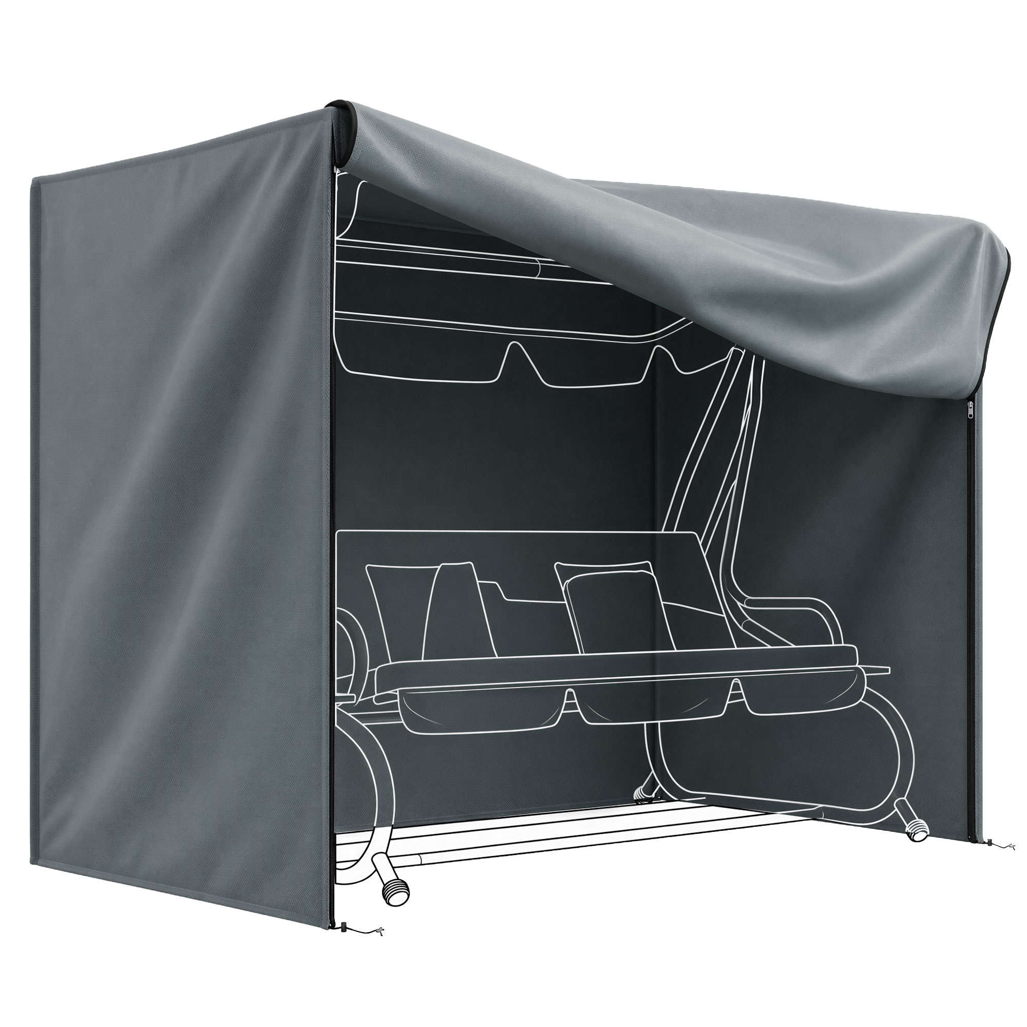 Outsunny Hollywoodschaukel Abdeckung 3 Sitzer, Wasserdicht Winterfest Schutzhülle für Gartenschaukel, Winddicht UV-Beständig Abdeckplane für Gartenmöbel, 420D Oxford Gewebe, 220 x 125 x 172 cm, Grau Aosom