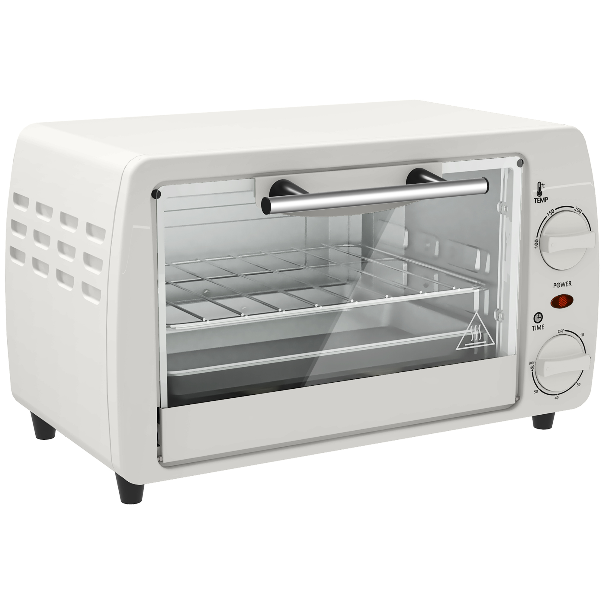 HOMCOM Mini Backofen 10 Liter 750W Kleiner Elektrobackofen mit Temperatur bis zu 230 ℃ Timer 60 Minuten Backblech und Rost 36,5x26x22 cm Cremeweiß Aosom