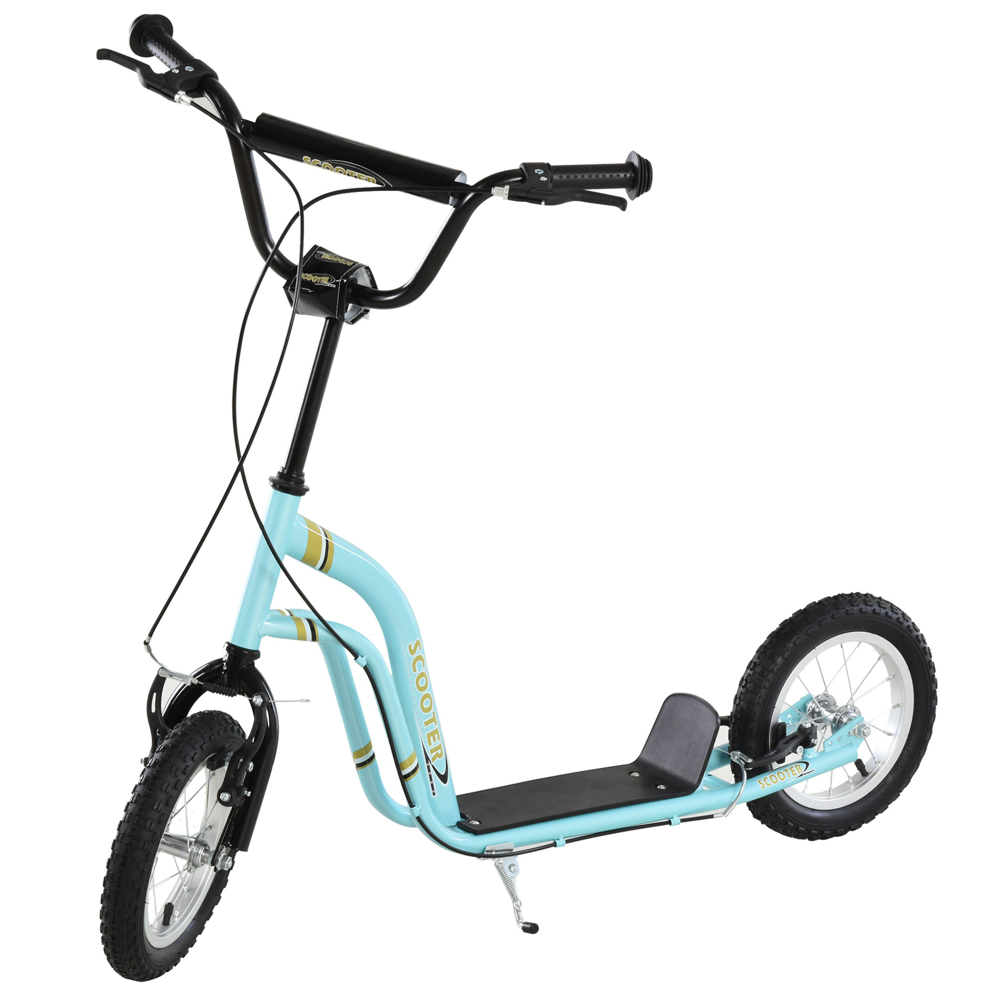 HOMCOM Kinderroller Höhenverstellbar Tretroller mit 12 Zoll Luftreifen, Kinder Roller für Jungen und Mädchen ab 5 Jahre, Scooter Kickscooter Cityroller Hellblau Aosom