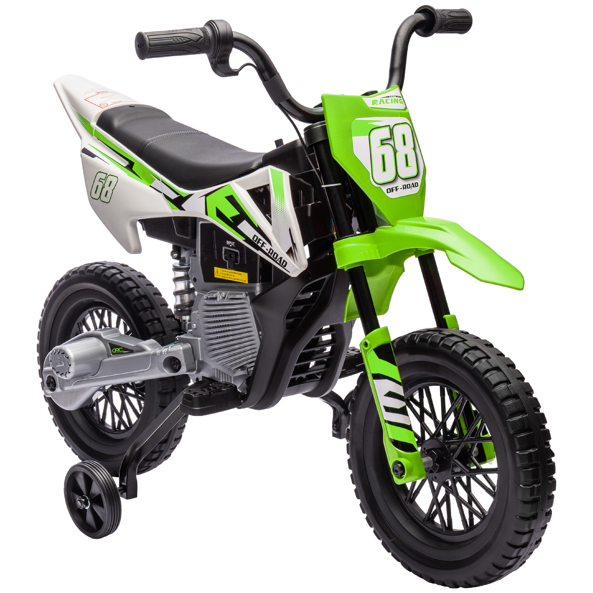 AIYAPLAY Kinder Elektro-Motorrad, 12V Kindermotorrad mit Musik, Kinderfahrzeug mit abnehmbar Trainingsrädern, 2,4-5 km/h, für 3-6 Jahre Kinder, max. 30 kg, Grün Aosom