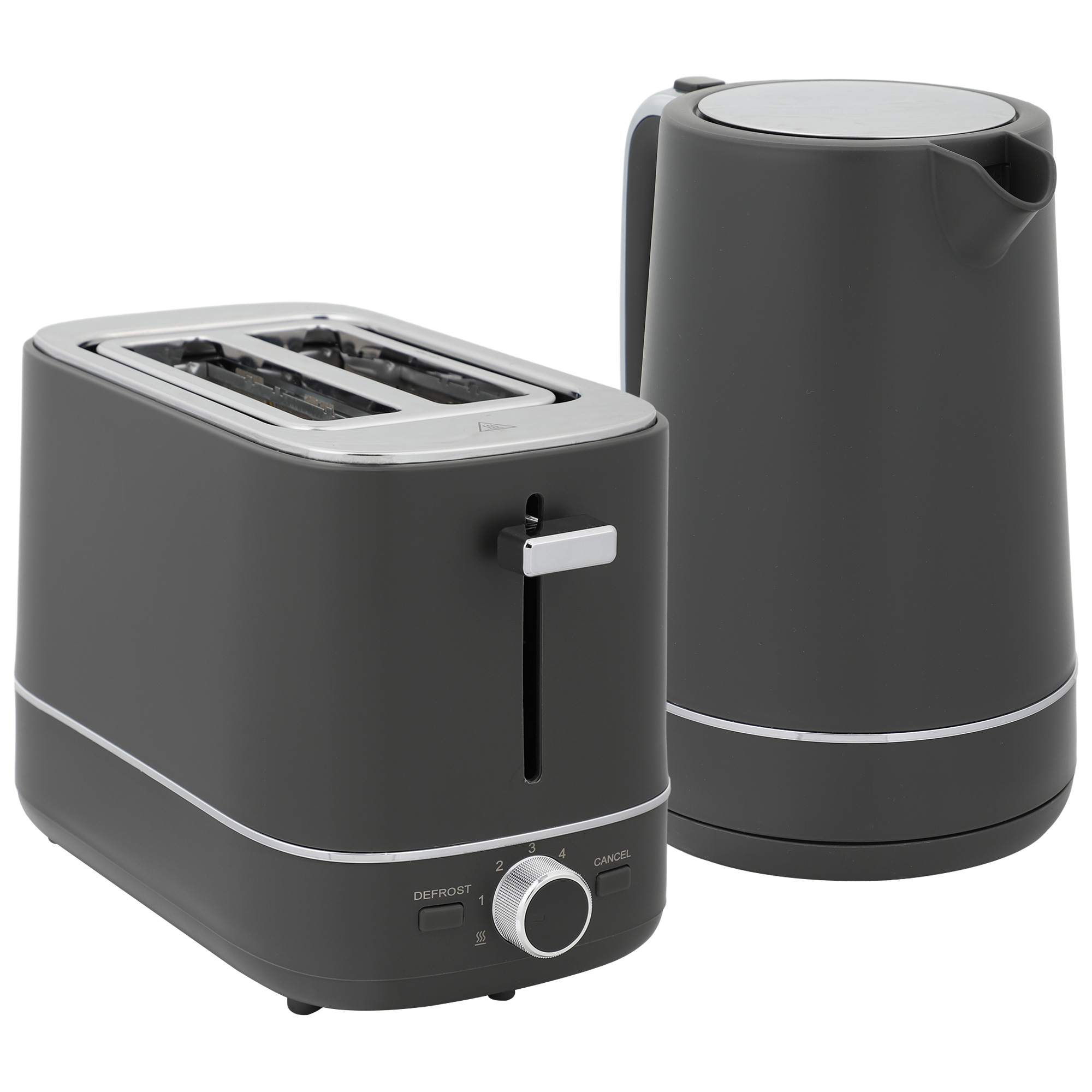 HOMCOM Wasserkocher Toaster Set 2200 W 1,7L Wasserkocher, 2 Scheiben Toaster, 6 Bräunungsstufen, Aufwärmen und Auftauen, Frühstück-Set mit Kalkfilter & Krümelfach, UK Otter Thermostat Grau Aosom