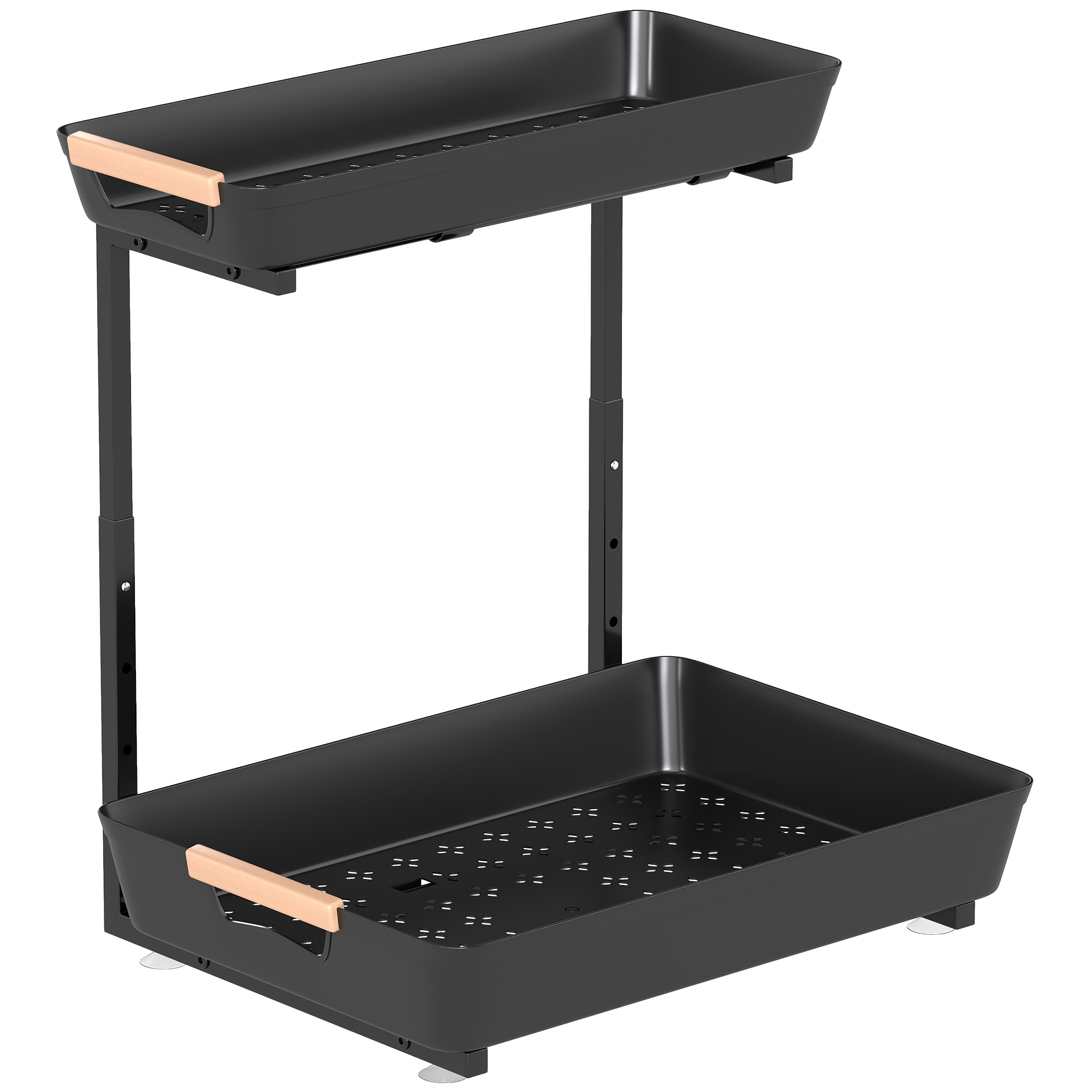 HOMCOM Küchenregal, Höhenverstellbar Standregal mit 2 Körbe, Kaffeebar, Bäckerregal aus Metallrahmen, Schwarz, 40 x 30 x 33,5-42 cm Aosom