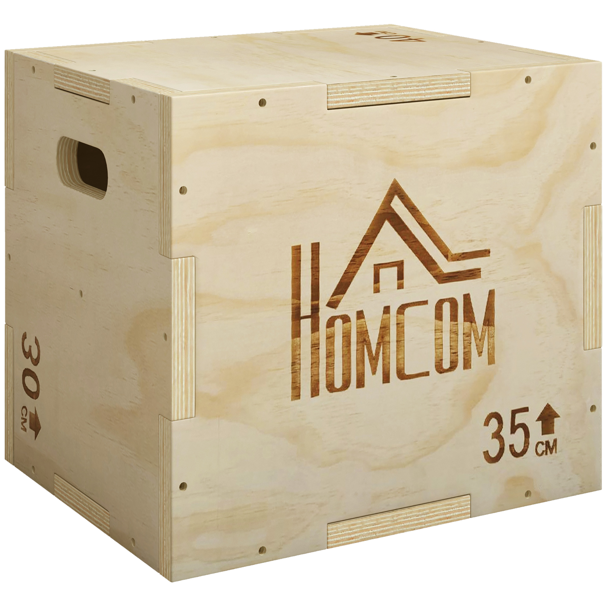 HOMCOM 3-in-1 Plyo Box Holz Plyometrische Sprungbox mit 3 Sprunghöhen Griffen Step-Up Jumping Box 40,5 x 35,5 x 30,5cm Plyometric Platform Fitnessgerät für Plyometrisches Training Workout Aosom