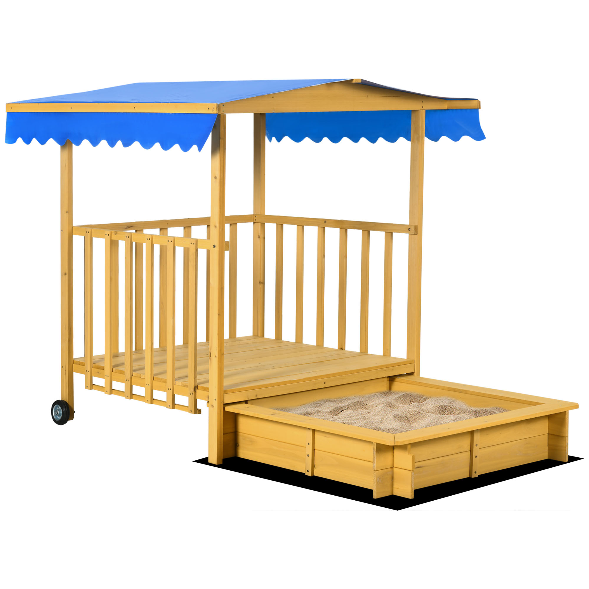 Outsunny Sandkasten ohne Boden, höhenverstellbar, 107,5 x 107,5 x 110 cm, Sandkiste mit Dach, Sandkasten mit Abdeckung, Natur Aosom