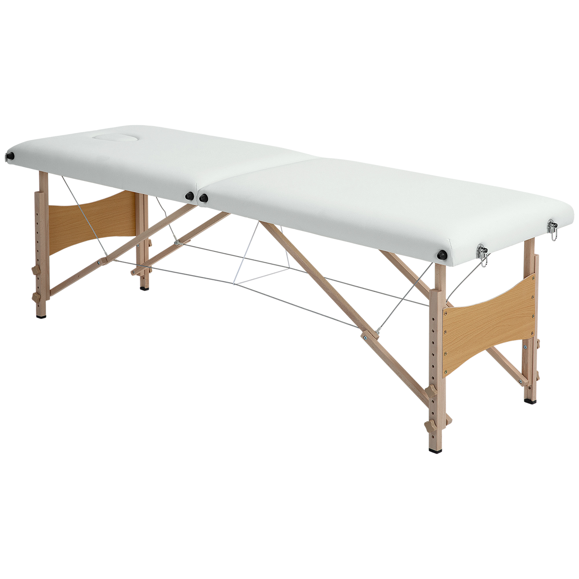 HOMCOM Mobile Massageliege 2 Zonen Klappbar Höhenverstellbar Massagetisch 60 cm Breit mit Tragetasche Holzfüßen Massagebank Massagebett für Tattoo Spa Salon Cremeweiß Aosom
